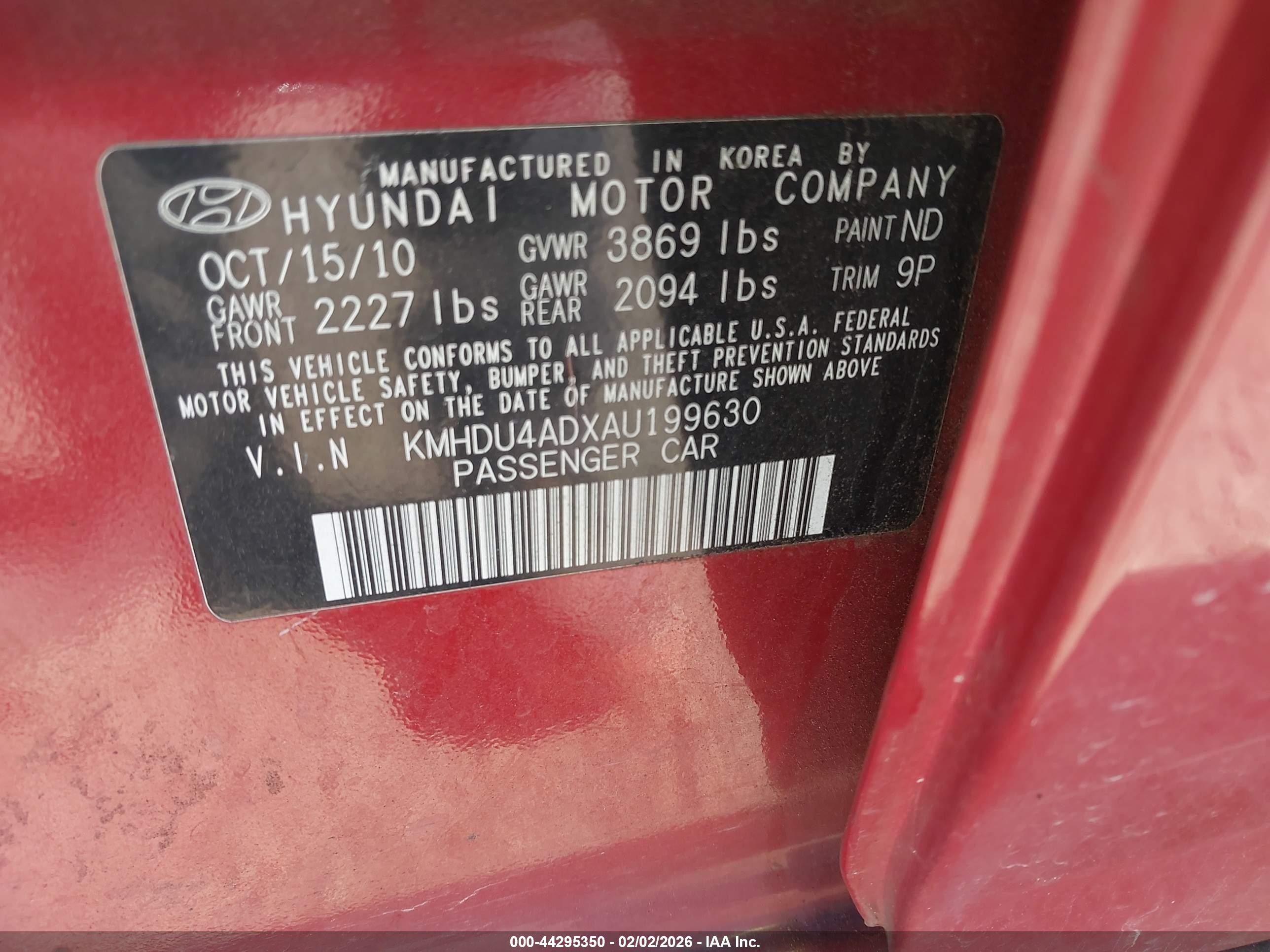 2010 Hyundai Elantra Se Red vin: KMHDU4ADXAU199630