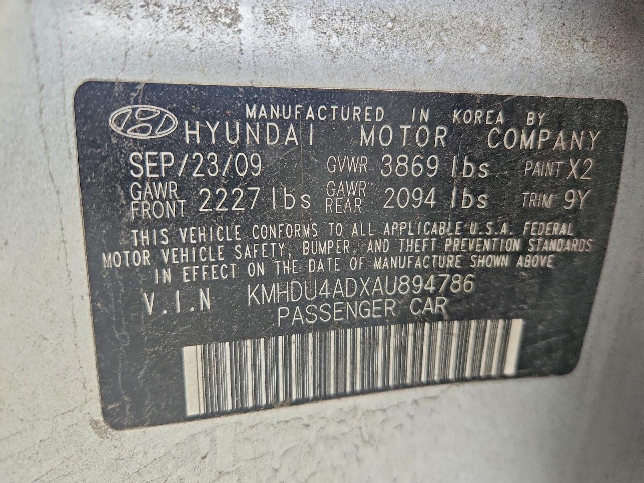2010 Hyundai Elantra Blue/gls/se Silver vin: KMHDU4ADXAU894786