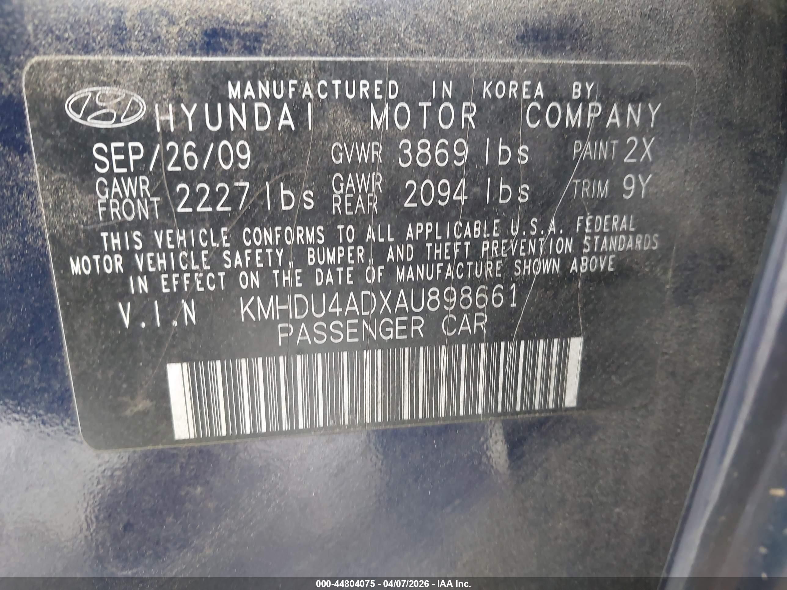 2010 Hyundai Elantra Gls Blue vin: KMHDU4ADXAU898661