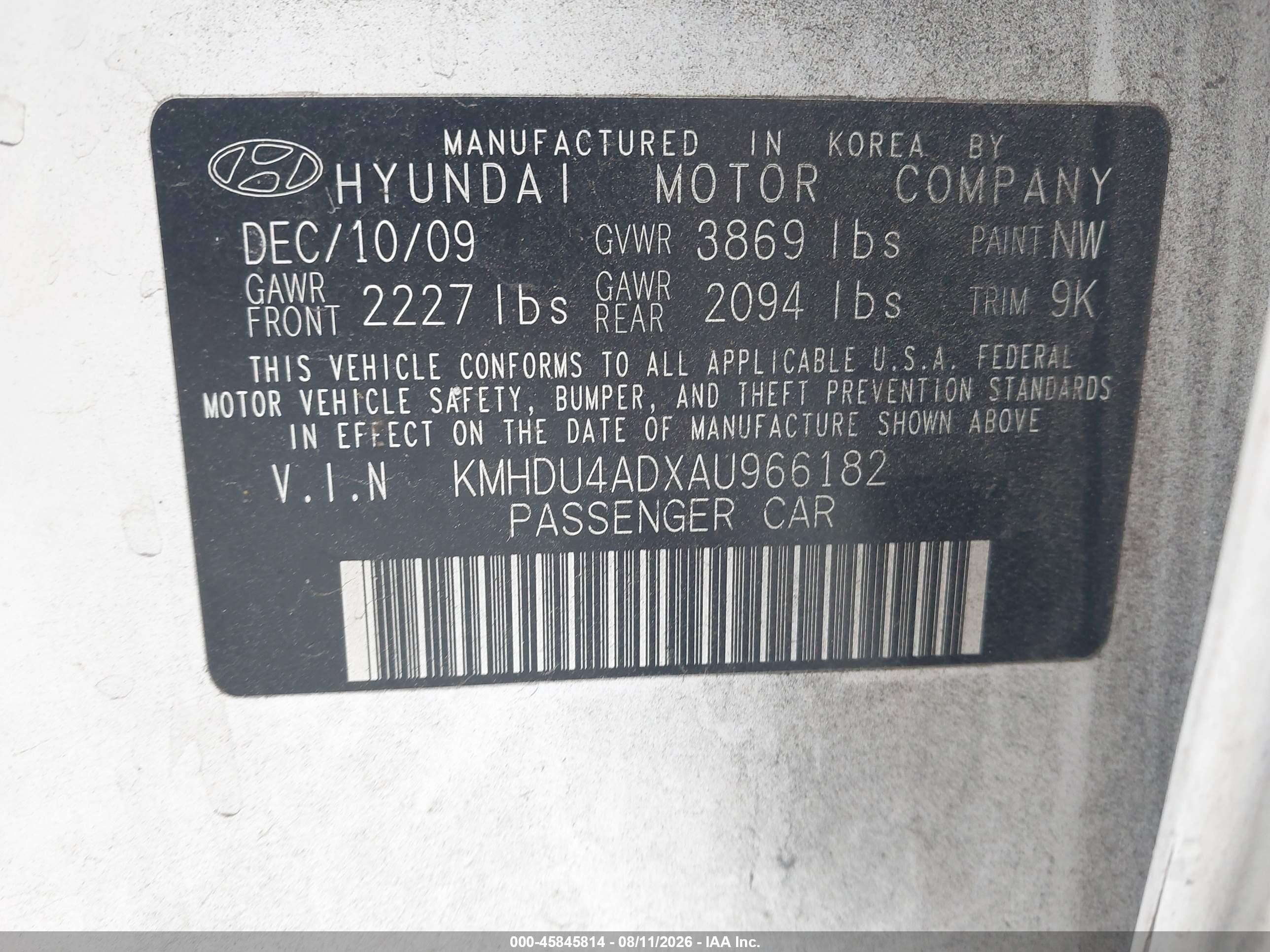 2010 Hyundai Elantra Gls White vin: KMHDU4ADXAU966182