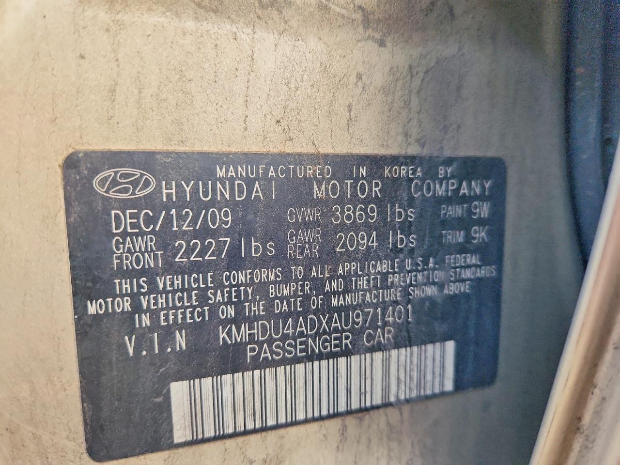 2010 Hyundai Elantra Gls Gold vin: KMHDU4ADXAU971401