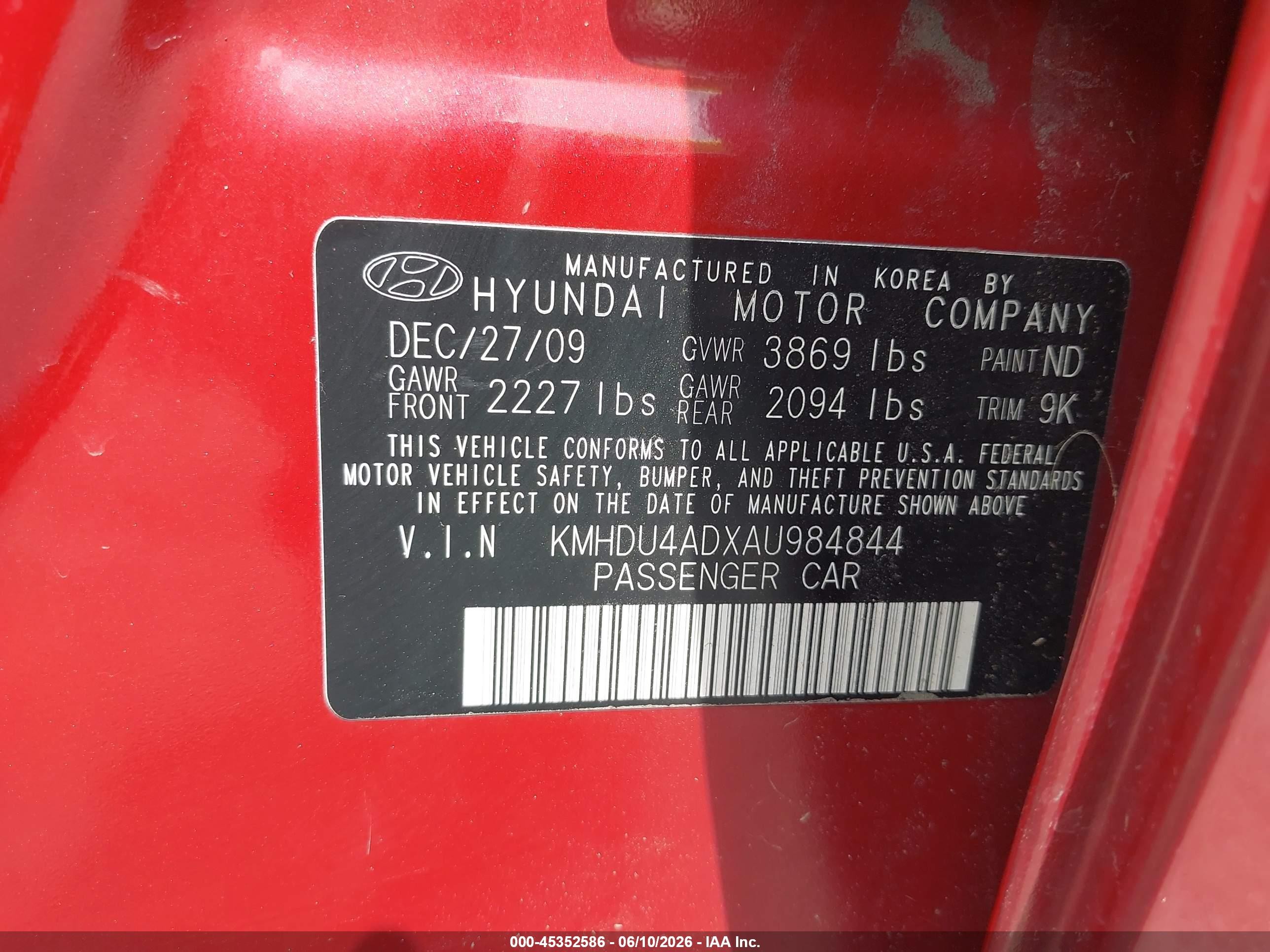 2010 Hyundai Elantra Gls Red vin: KMHDU4ADXAU984844