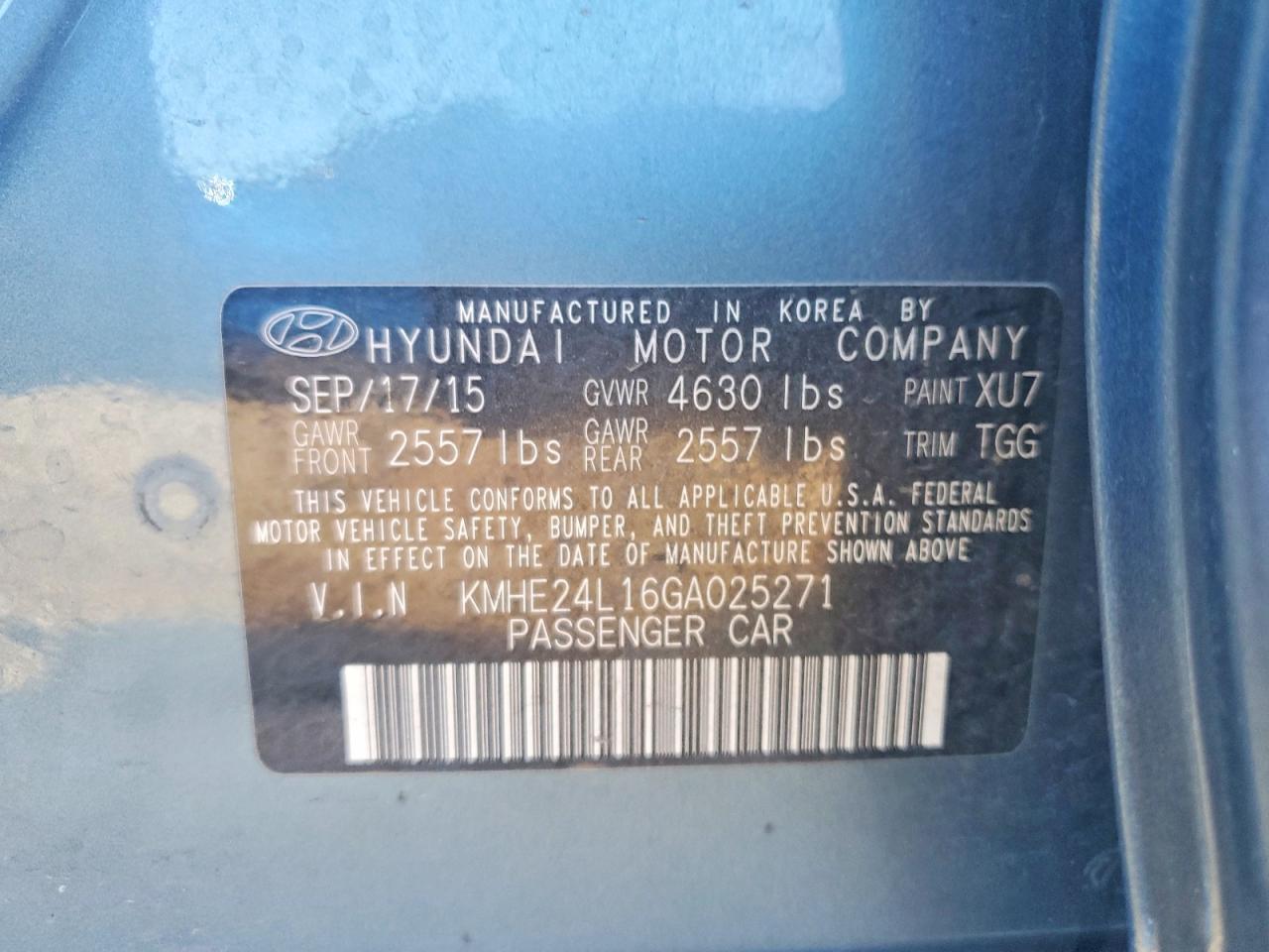 2016 Hyundai Sonata Se Blue vin: KMHE24L16GA025271