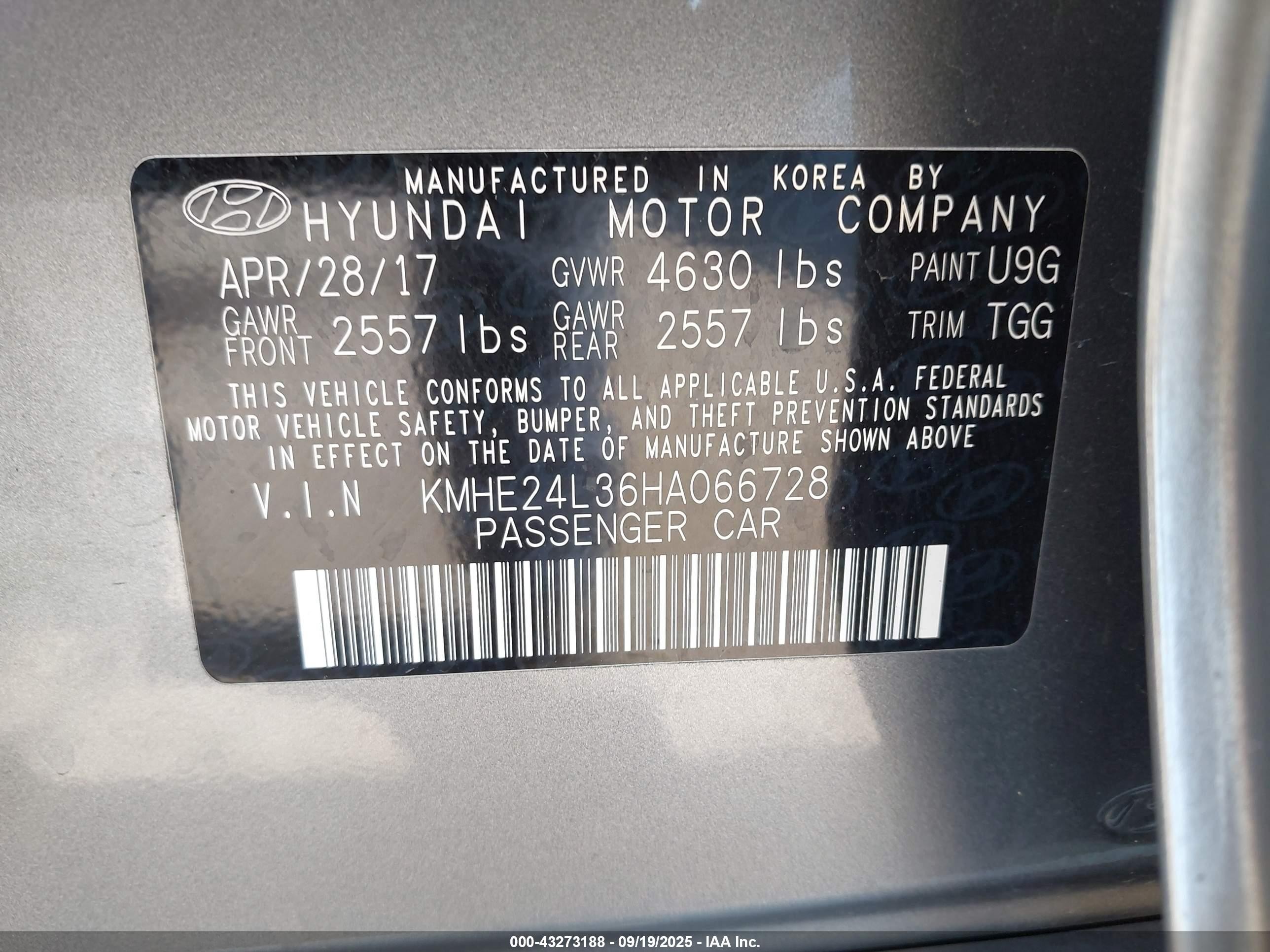 2017 Hyundai Sonata Hybrid Se Gray vin: KMHE24L36HA066728