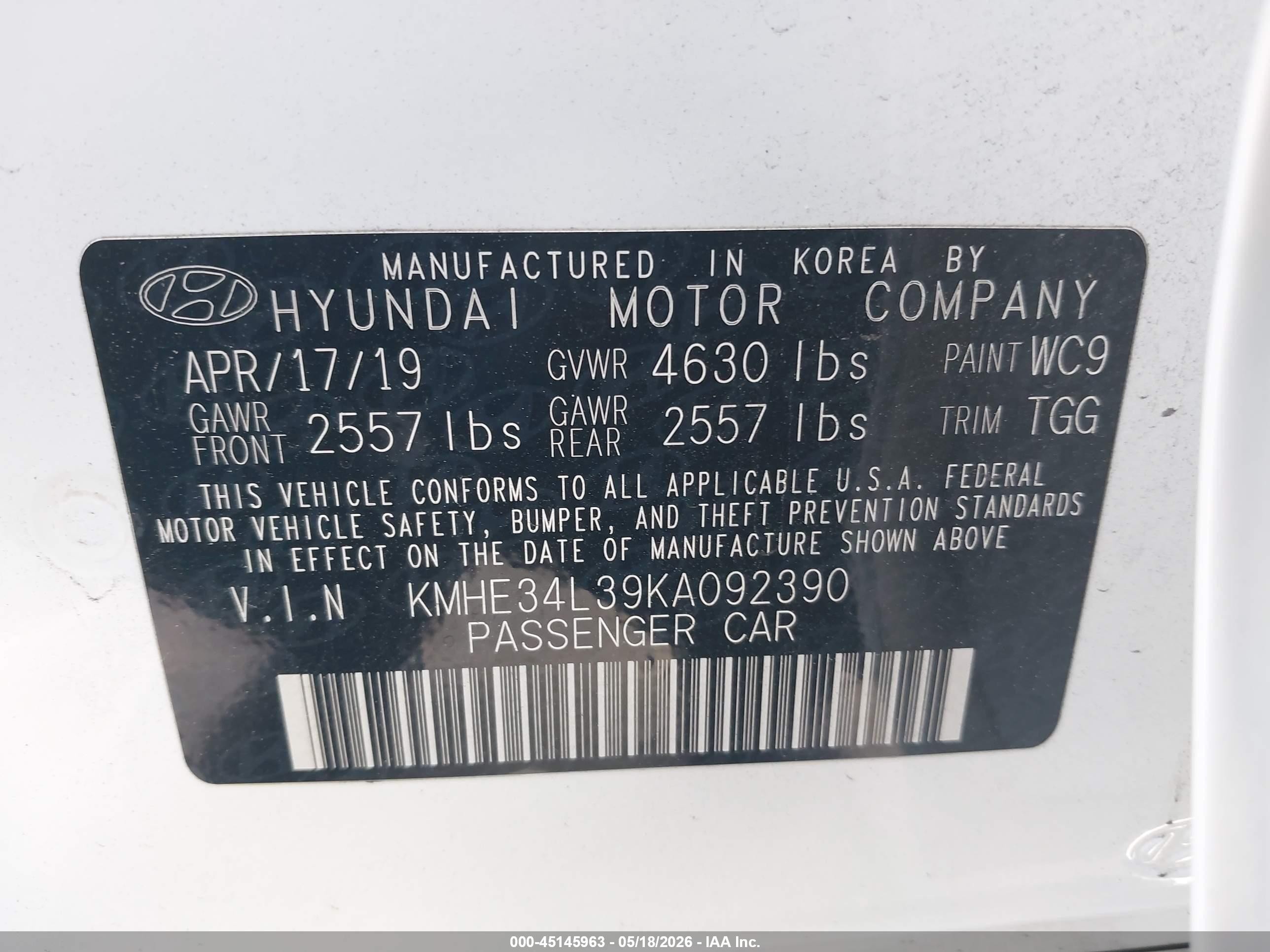 2019 Hyundai Sonata Hybrid Limited White vin: KMHE34L39KA092390