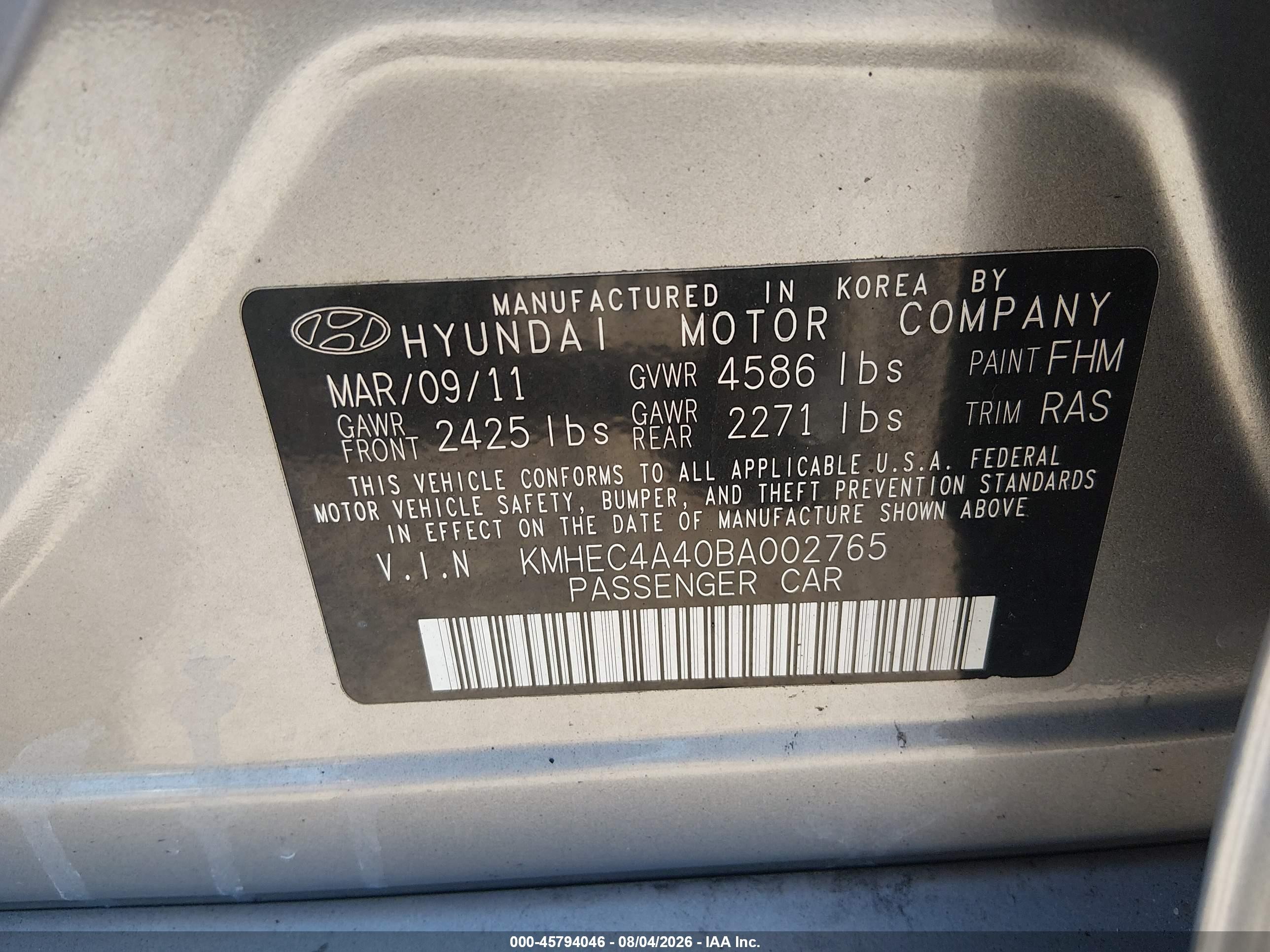 2011 Hyundai Sonata Hybrid Silver vin: KMHEC4A40BA002765