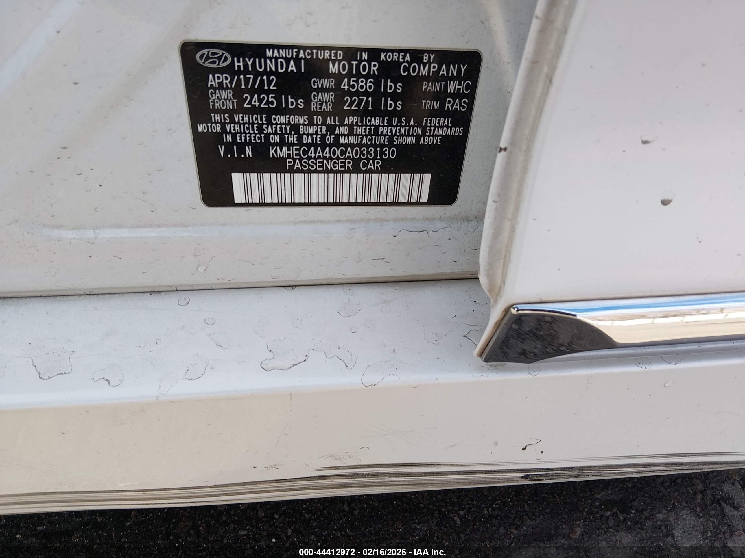 2012 Hyundai Sonata Hybrid   White vin: KMHEC4A40CA033130