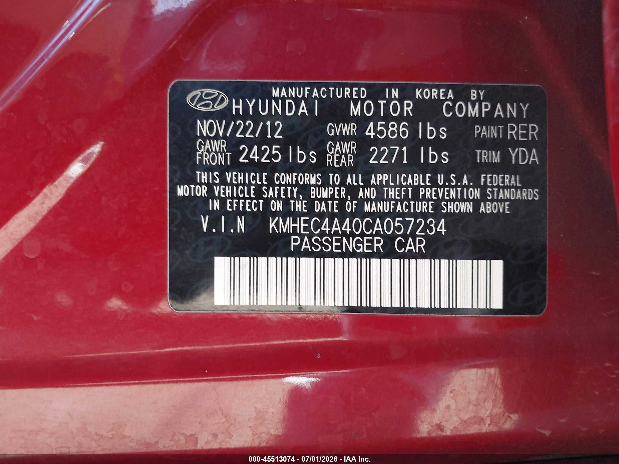 2012 Hyundai Sonata Hybrid   Red vin: KMHEC4A40CA057234