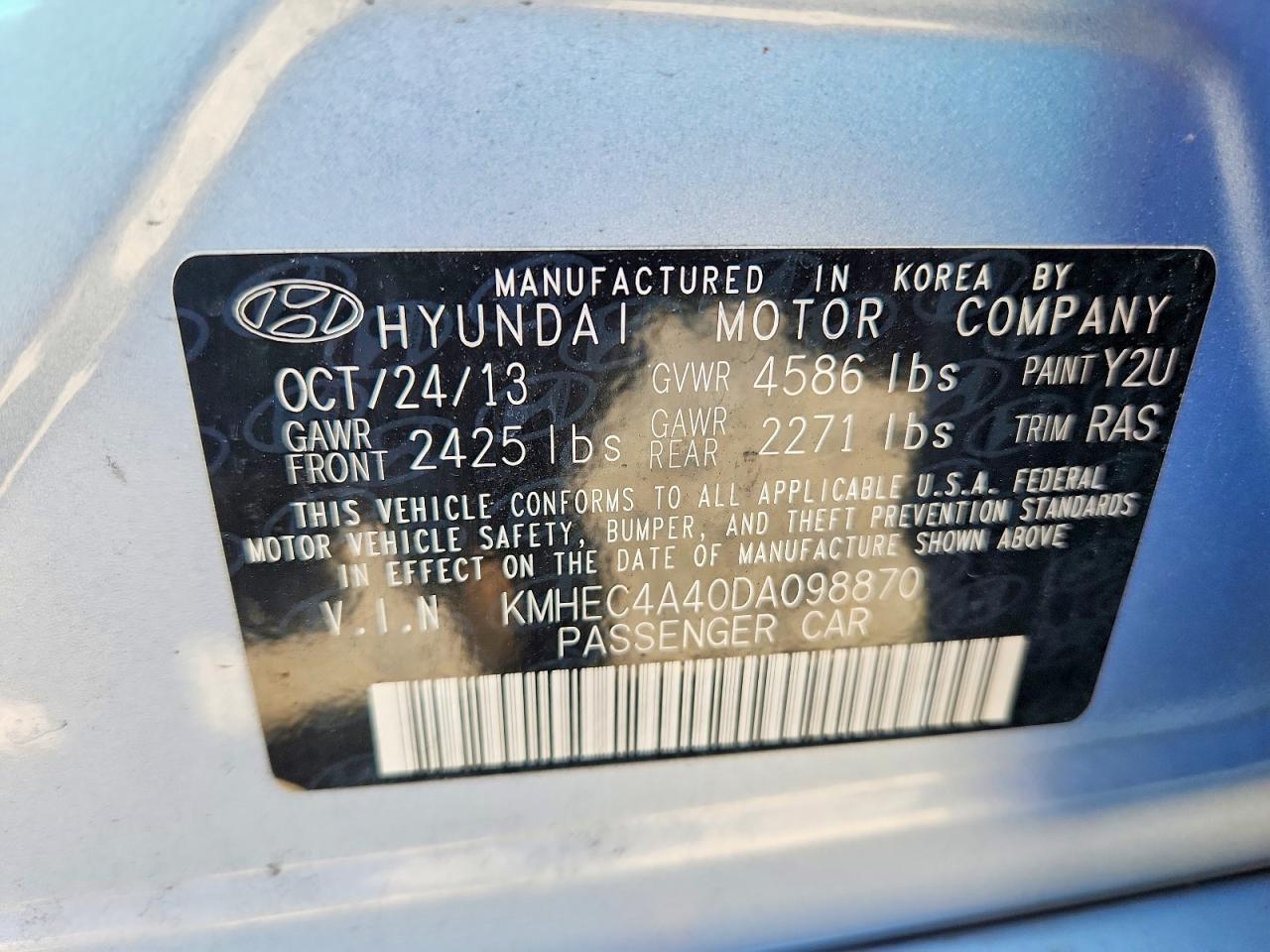 2013 Hyundai Sonata Hybrid Blue vin: KMHEC4A40DA098870