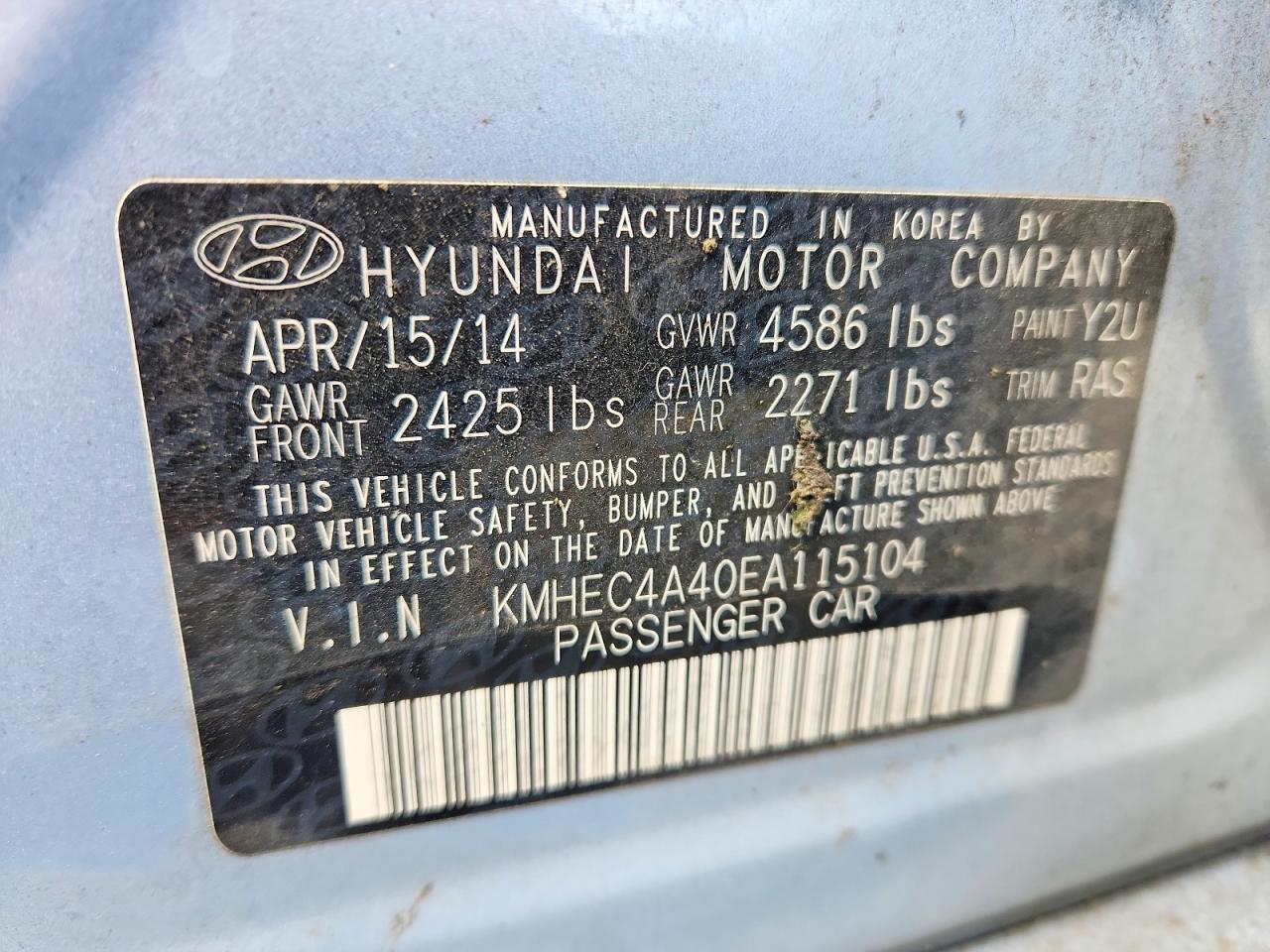 2014 Hyundai Sonata Hybrid Blue vin: KMHEC4A40EA115104