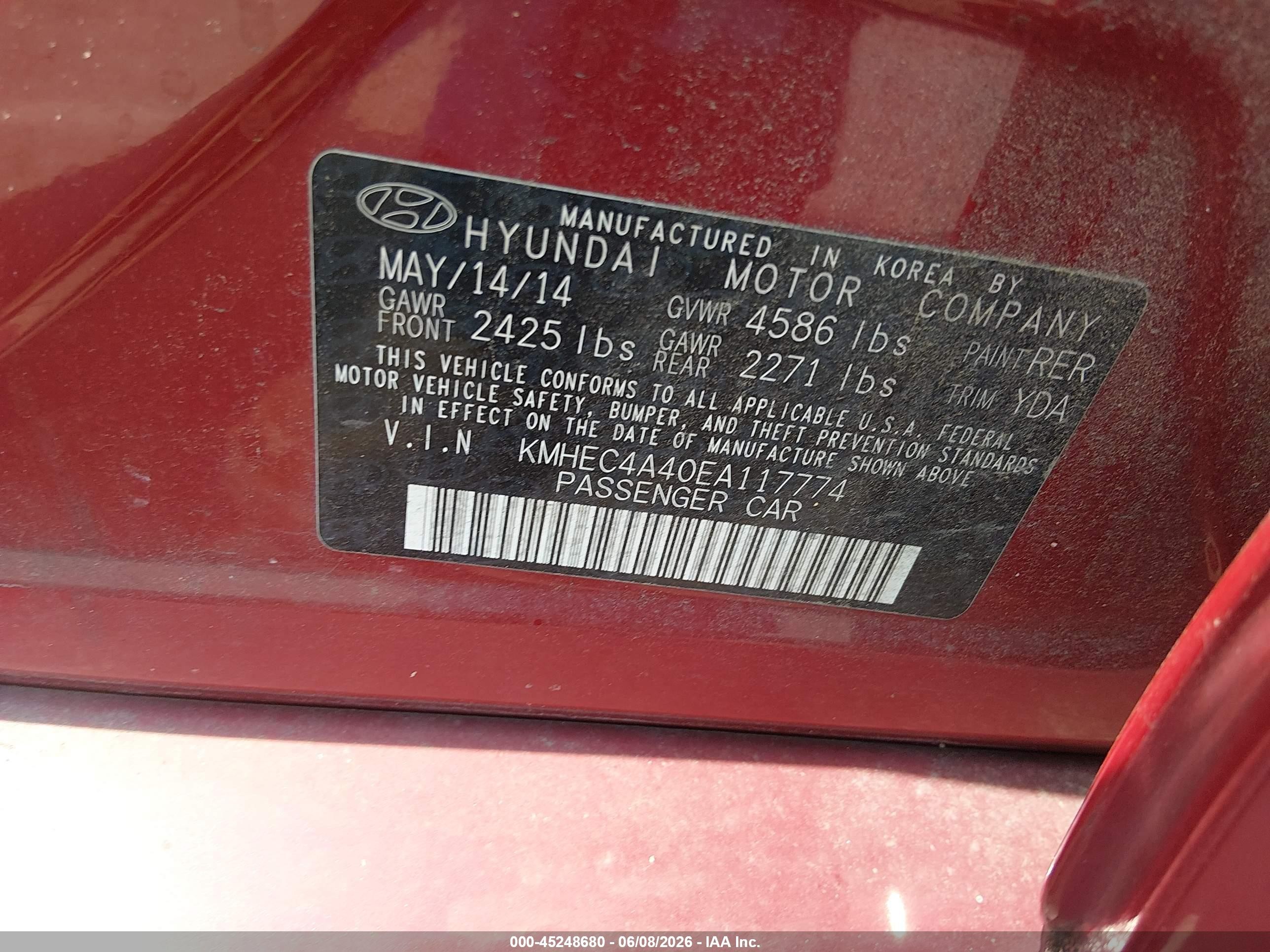 2014 Hyundai Sonata Hybrid   Красный vin: KMHEC4A40EA117774