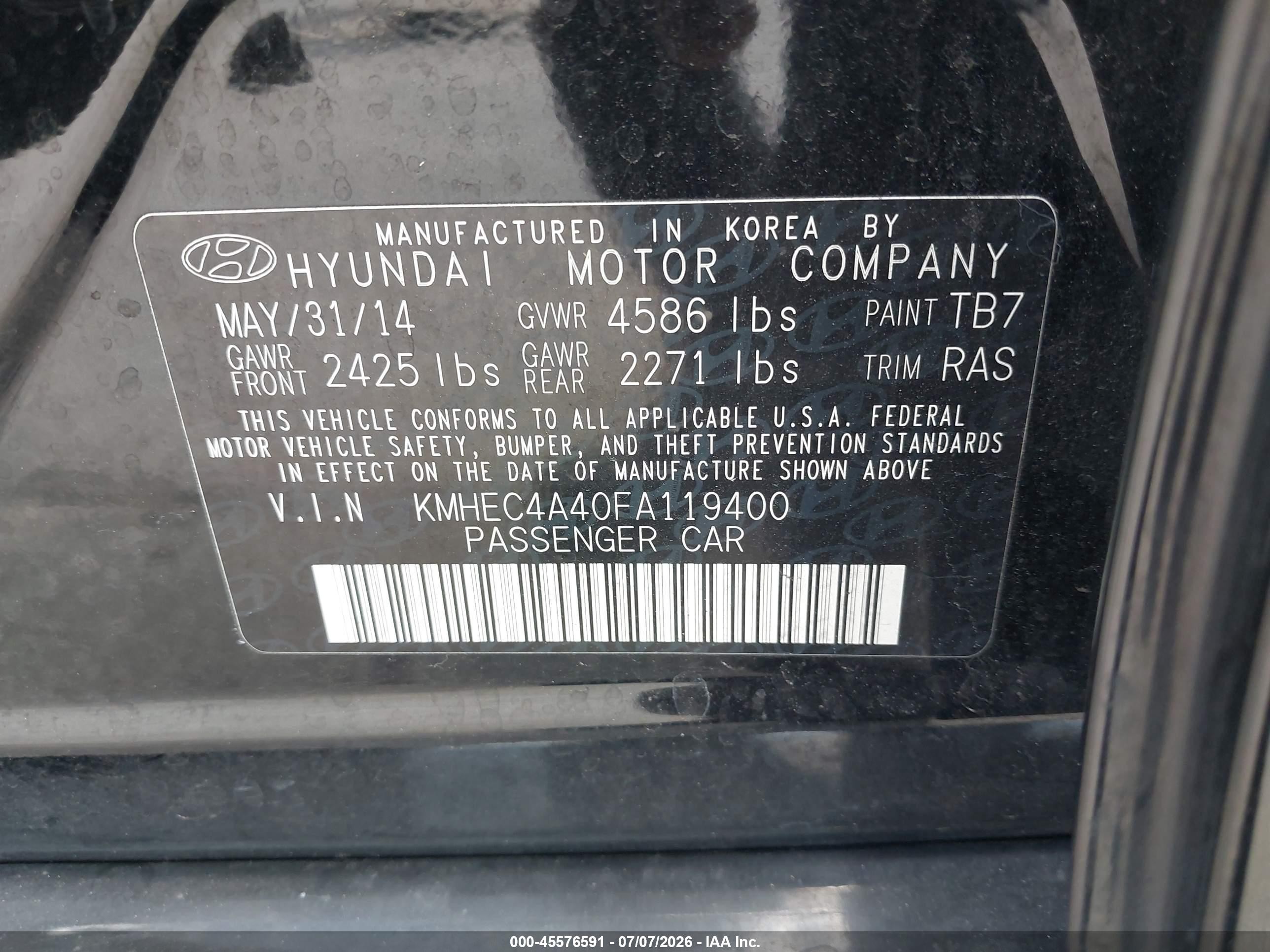 2015 Hyundai Sonata Hybrid Limited Черный vin: KMHEC4A40FA119400
