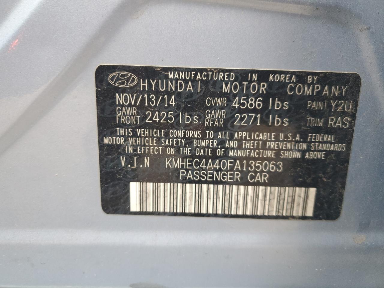 2015 Hyundai Sonata Hybrid Blue vin: KMHEC4A40FA135063