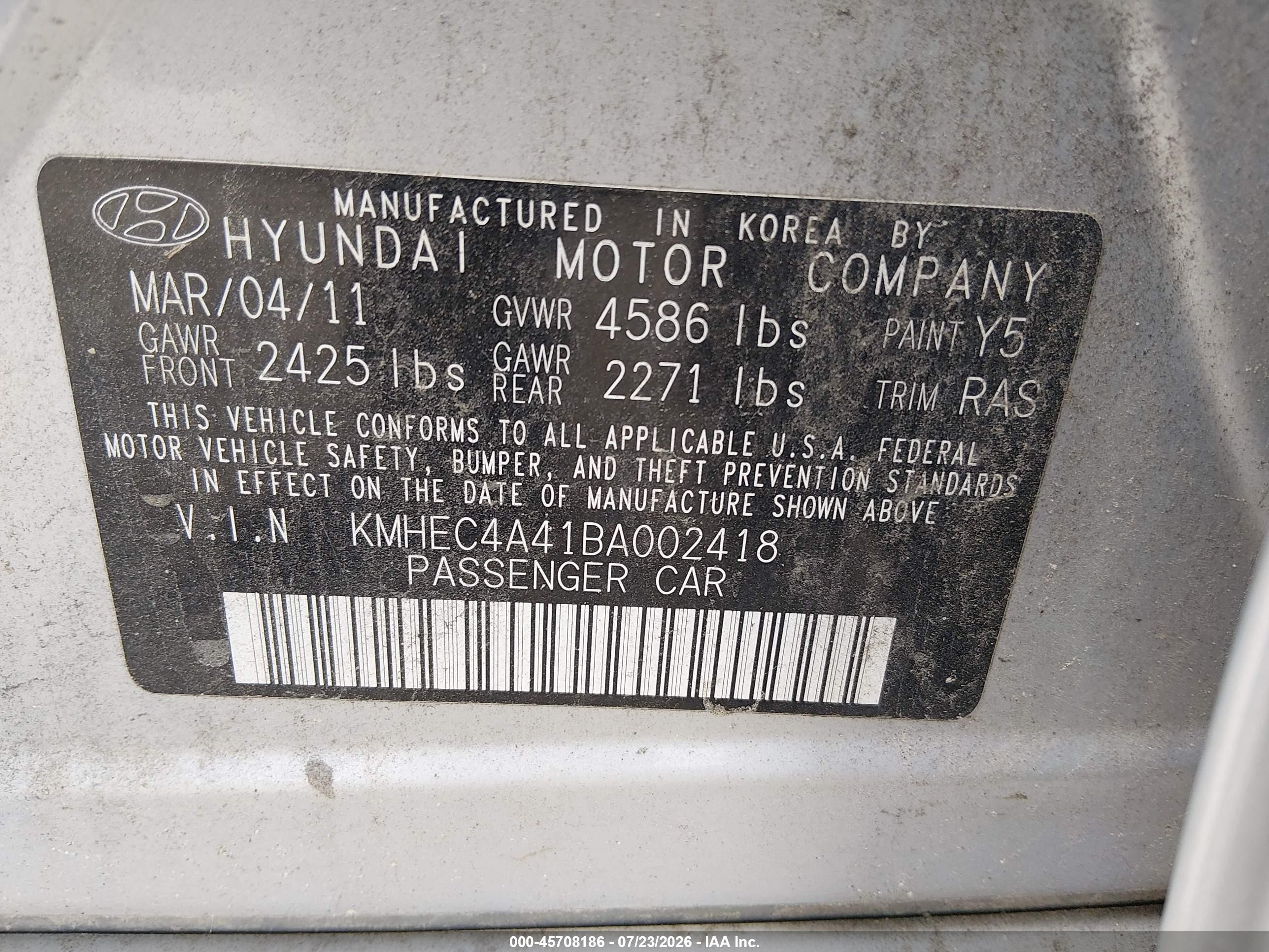 2011 Hyundai Sonata Hybrid   Серебряный vin: KMHEC4A41BA002418