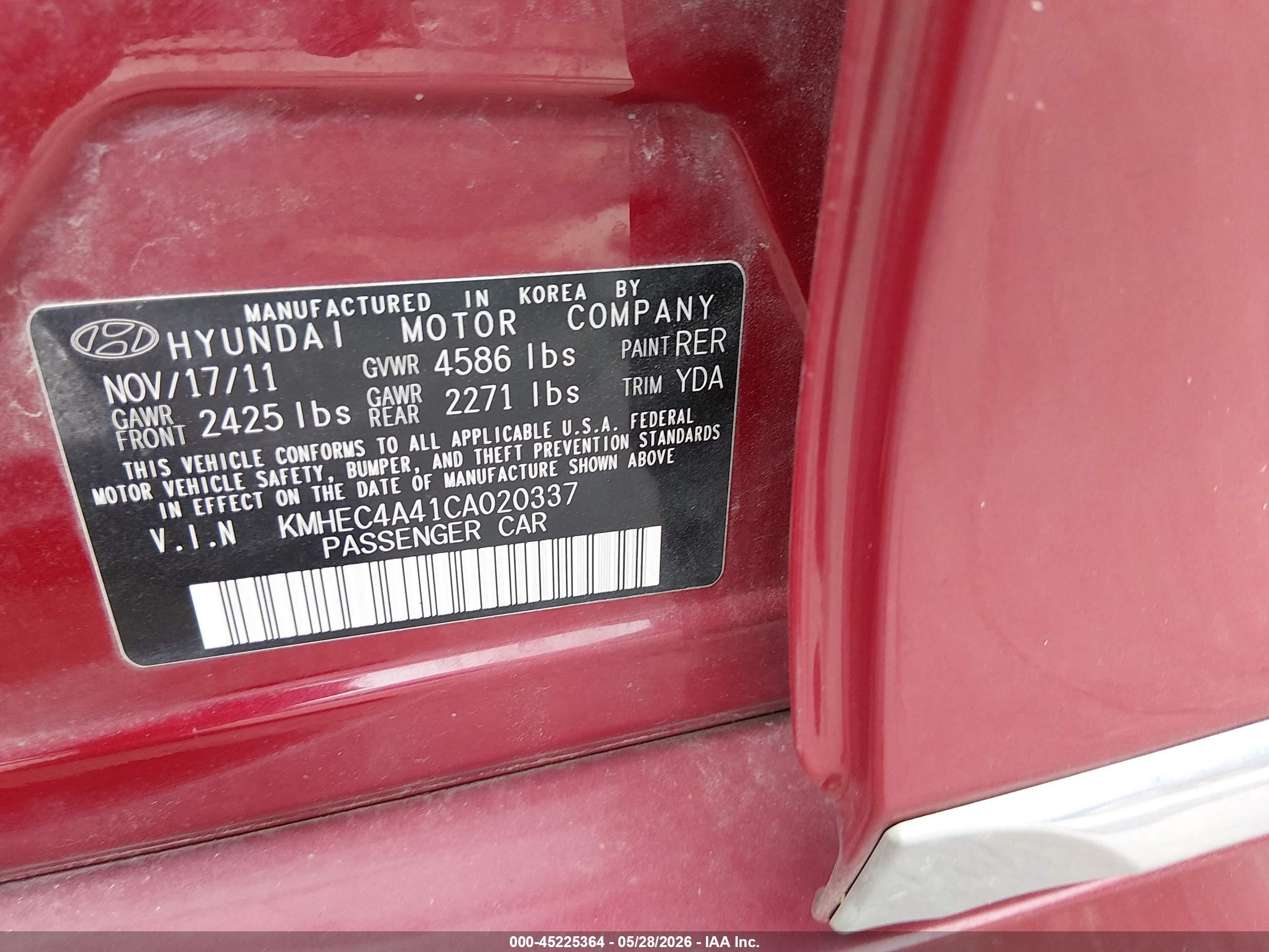 2012 Hyundai Sonata Hybrid   Red vin: KMHEC4A41CA020337