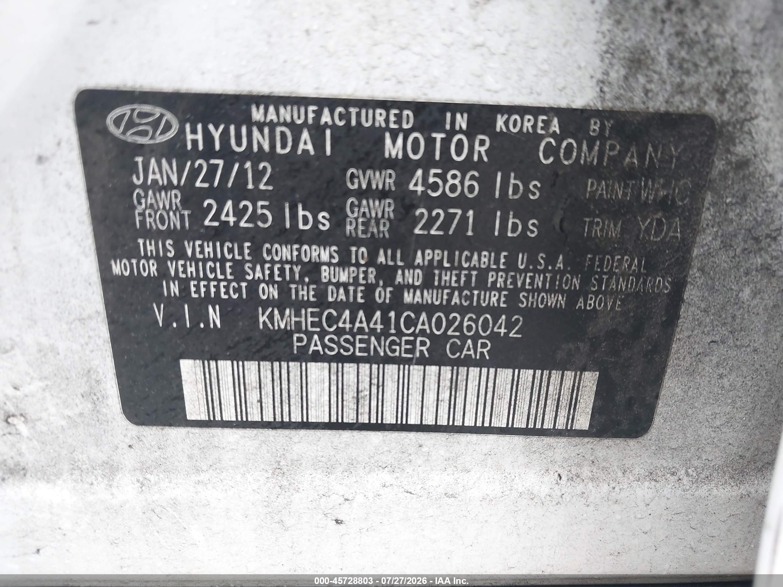 2012 Hyundai Sonata Hybrid   White vin: KMHEC4A41CA026042