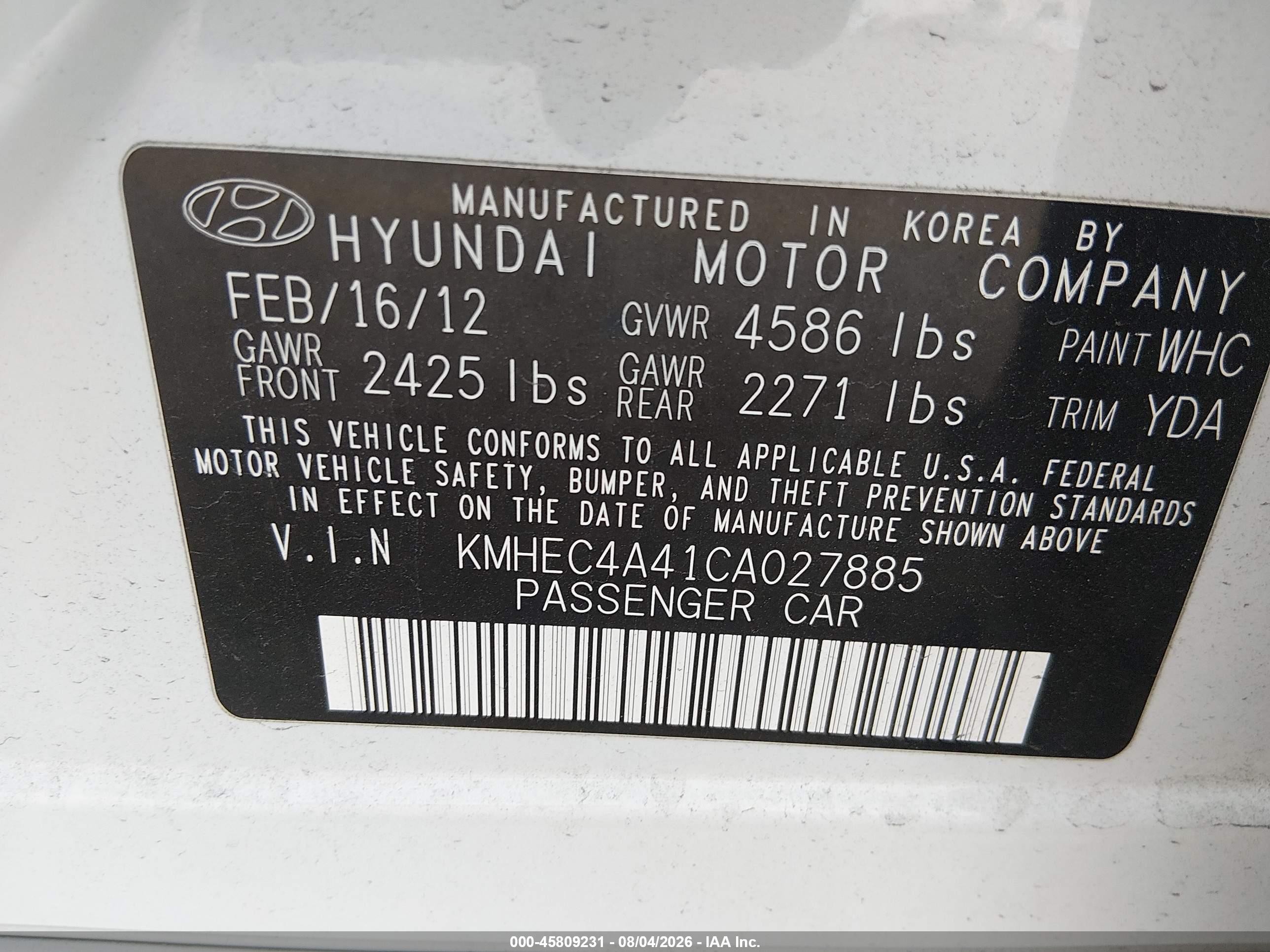 2012 Hyundai Sonata Hybrid   White vin: KMHEC4A41CA027885