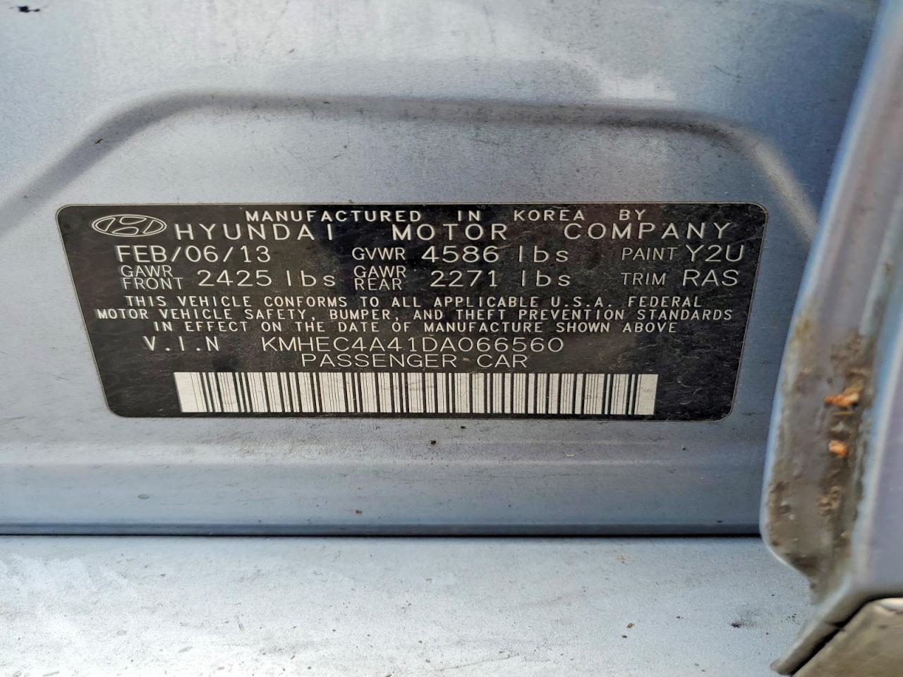 2013 Hyundai Sonata Hybrid Blue vin: KMHEC4A41DA066560