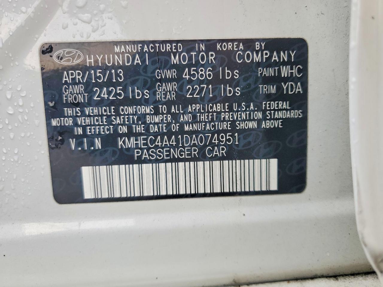 2013 Hyundai Sonata Hybrid White vin: KMHEC4A41DA074951