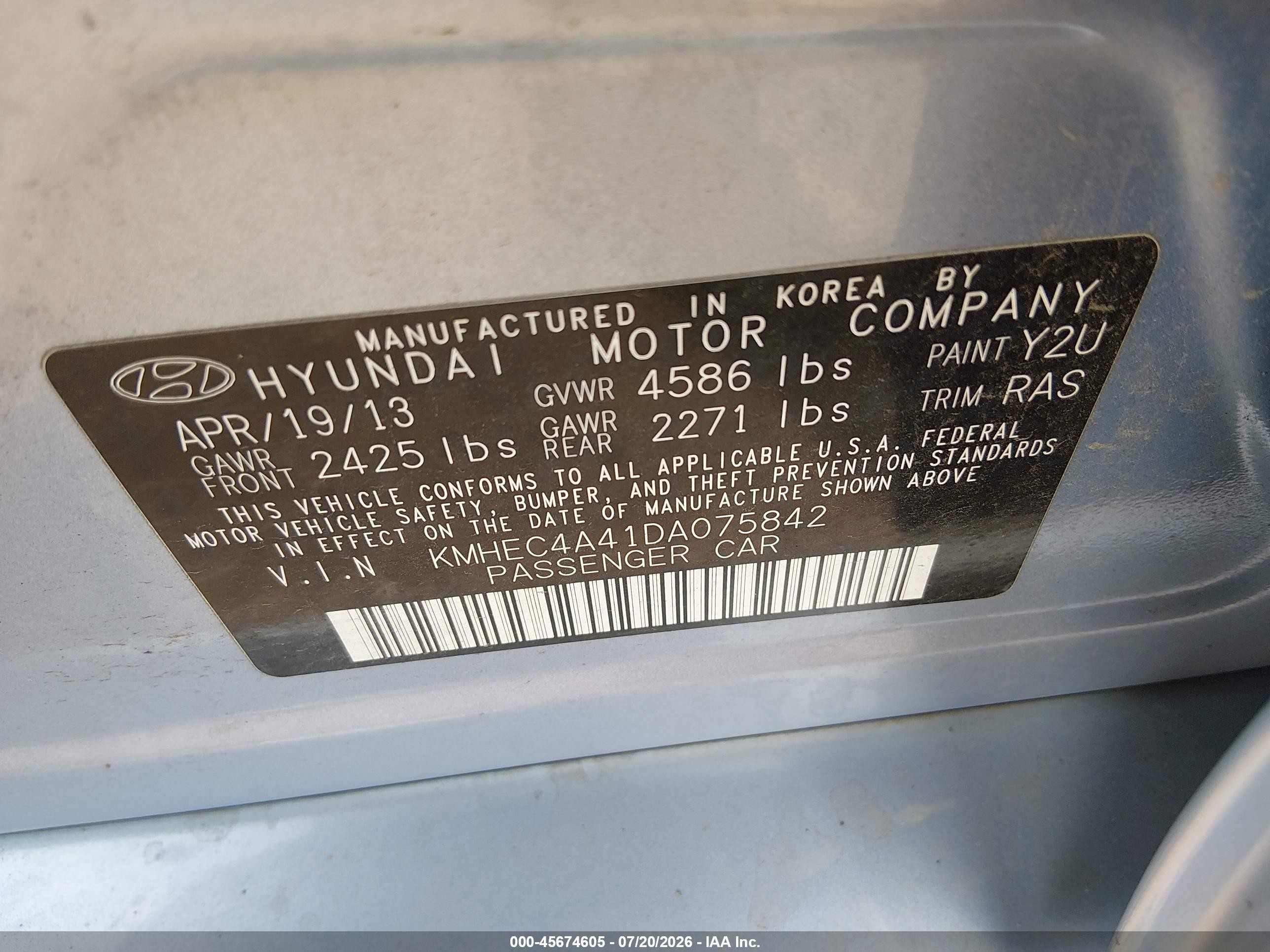 2013 Hyundai Sonata Hybrid Limited Blue vin: KMHEC4A41DA075842