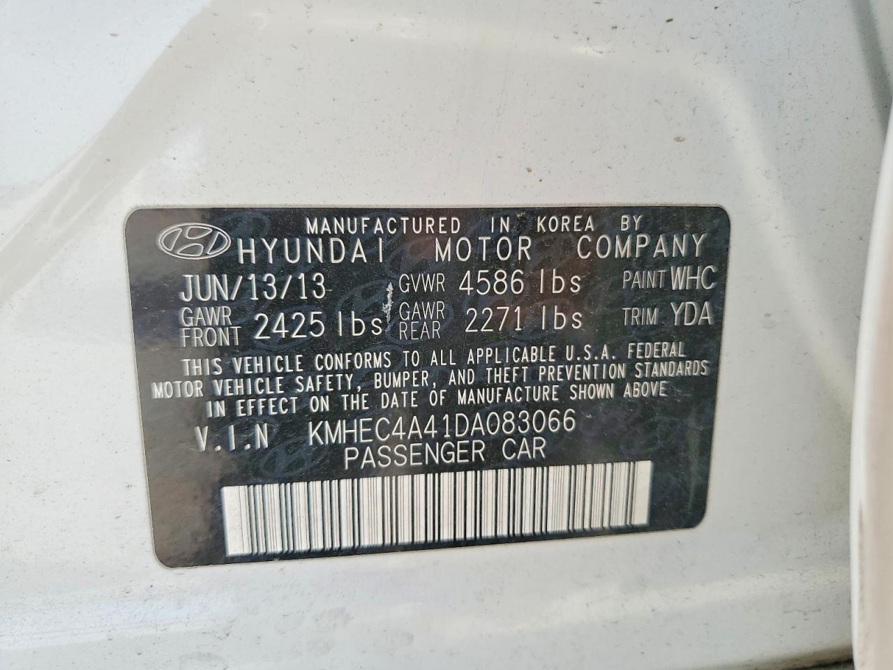 2013 Hyundai Sonata Hybrid White vin: KMHEC4A41DA083066