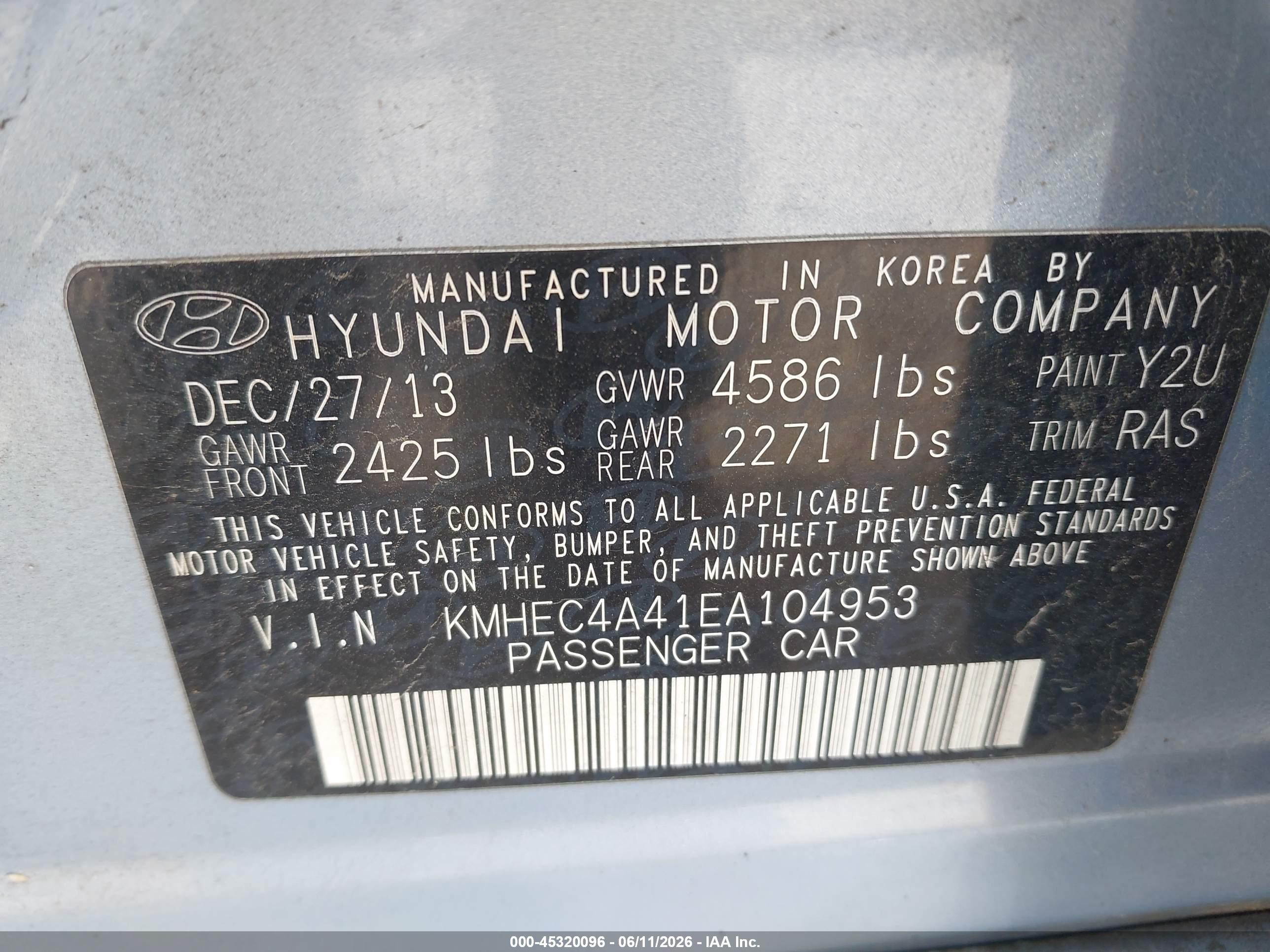 2014 Hyundai Sonata Hybrid Limited Light Blue vin: KMHEC4A41EA104953