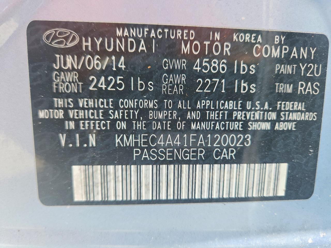2015 Hyundai Sonata Hybrid Limited Blue vin: KMHEC4A41FA120023