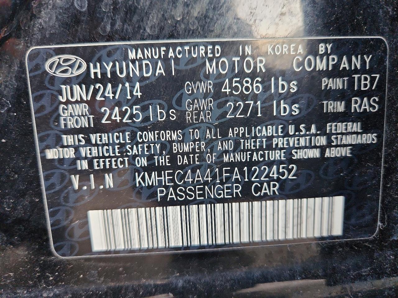 2015 Hyundai Sonata Hybrid Limited Black vin: KMHEC4A41FA122452