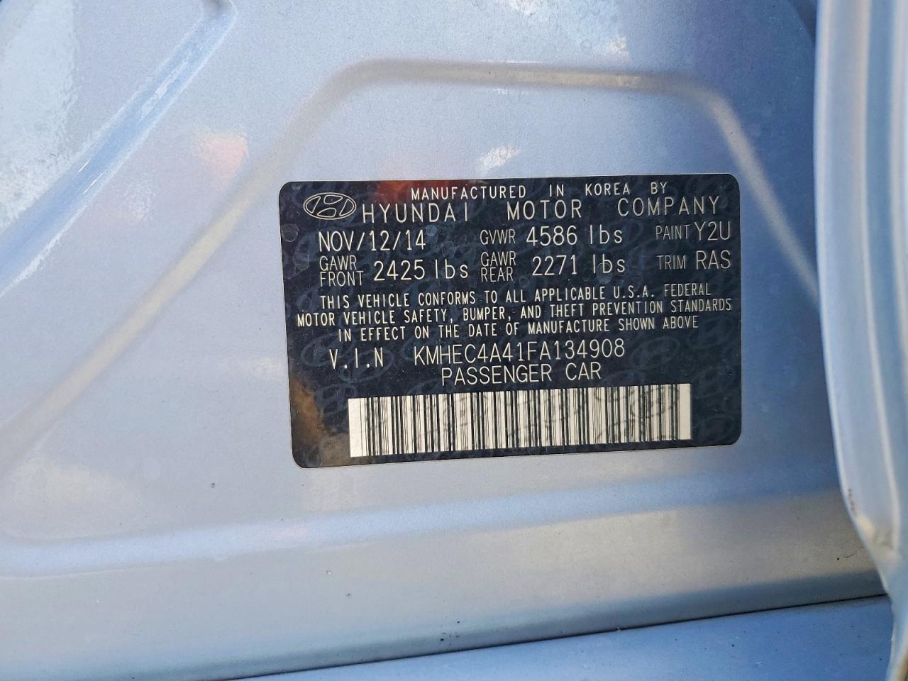 2015 Hyundai Sonata Hybrid Base Blue vin: KMHEC4A41FA134908