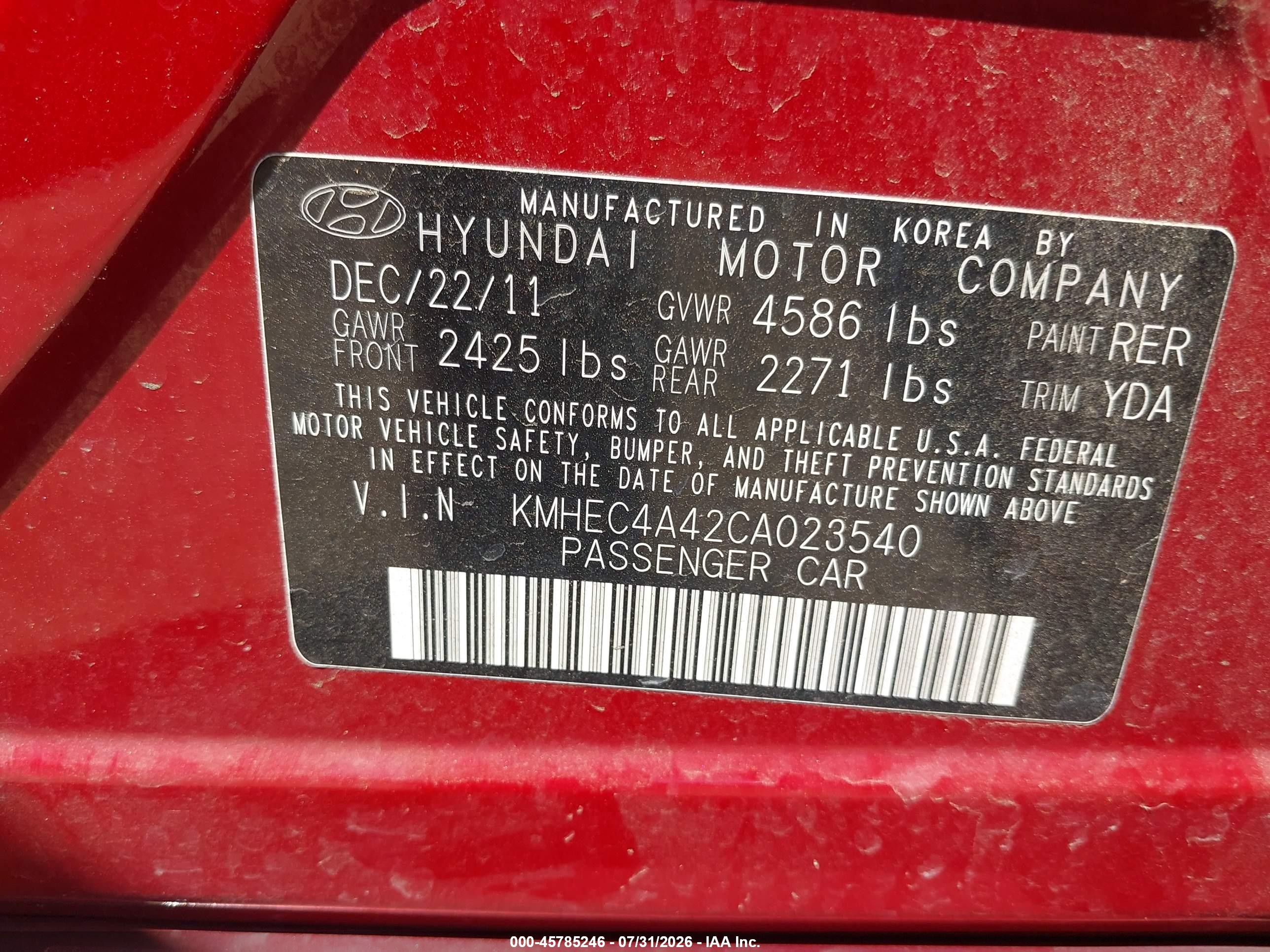 2012 Hyundai Sonata Hybrid   Red vin: KMHEC4A42CA023540