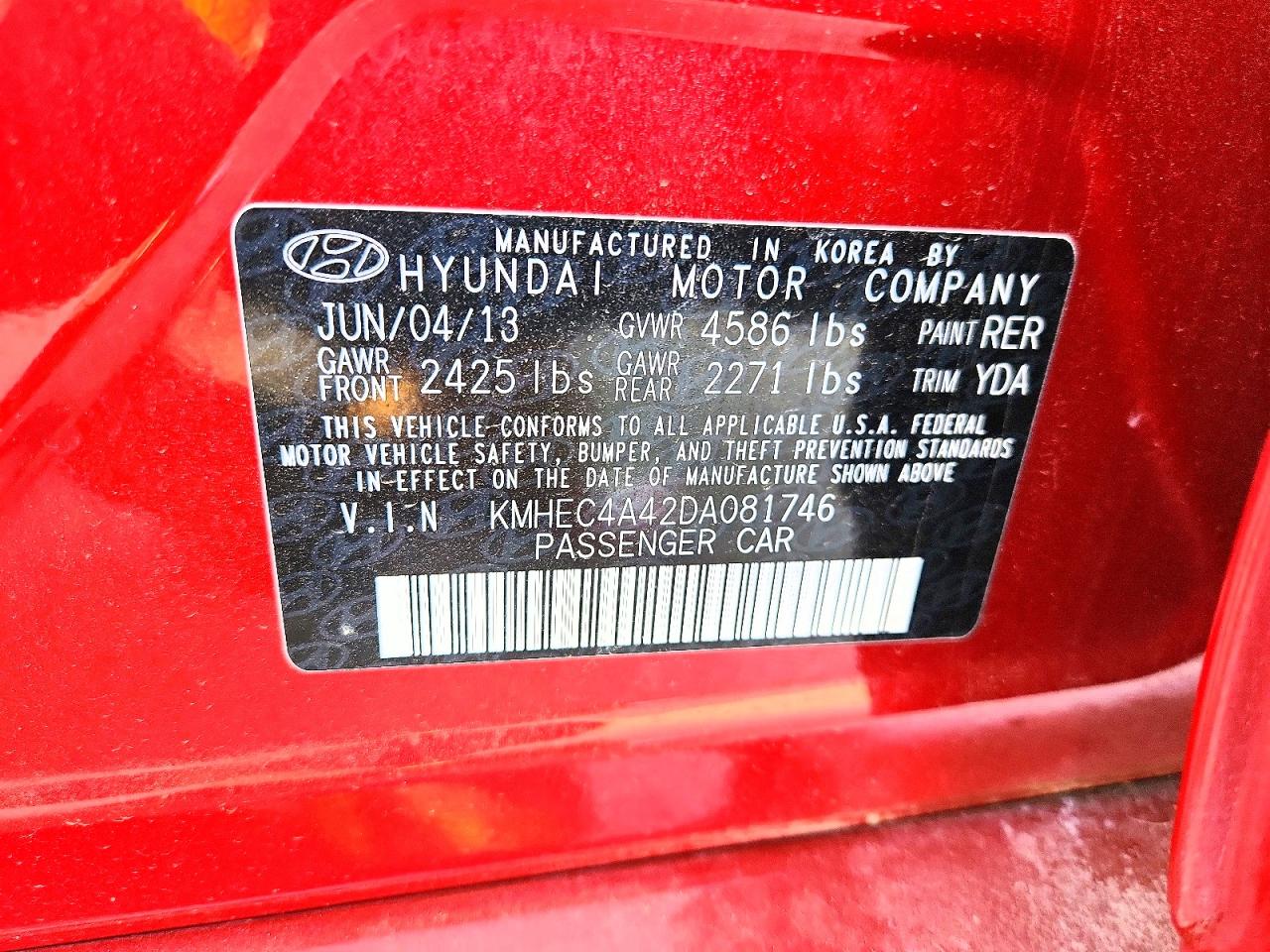2013 Hyundai Sonata Hybrid Red vin: KMHEC4A42DA081746
