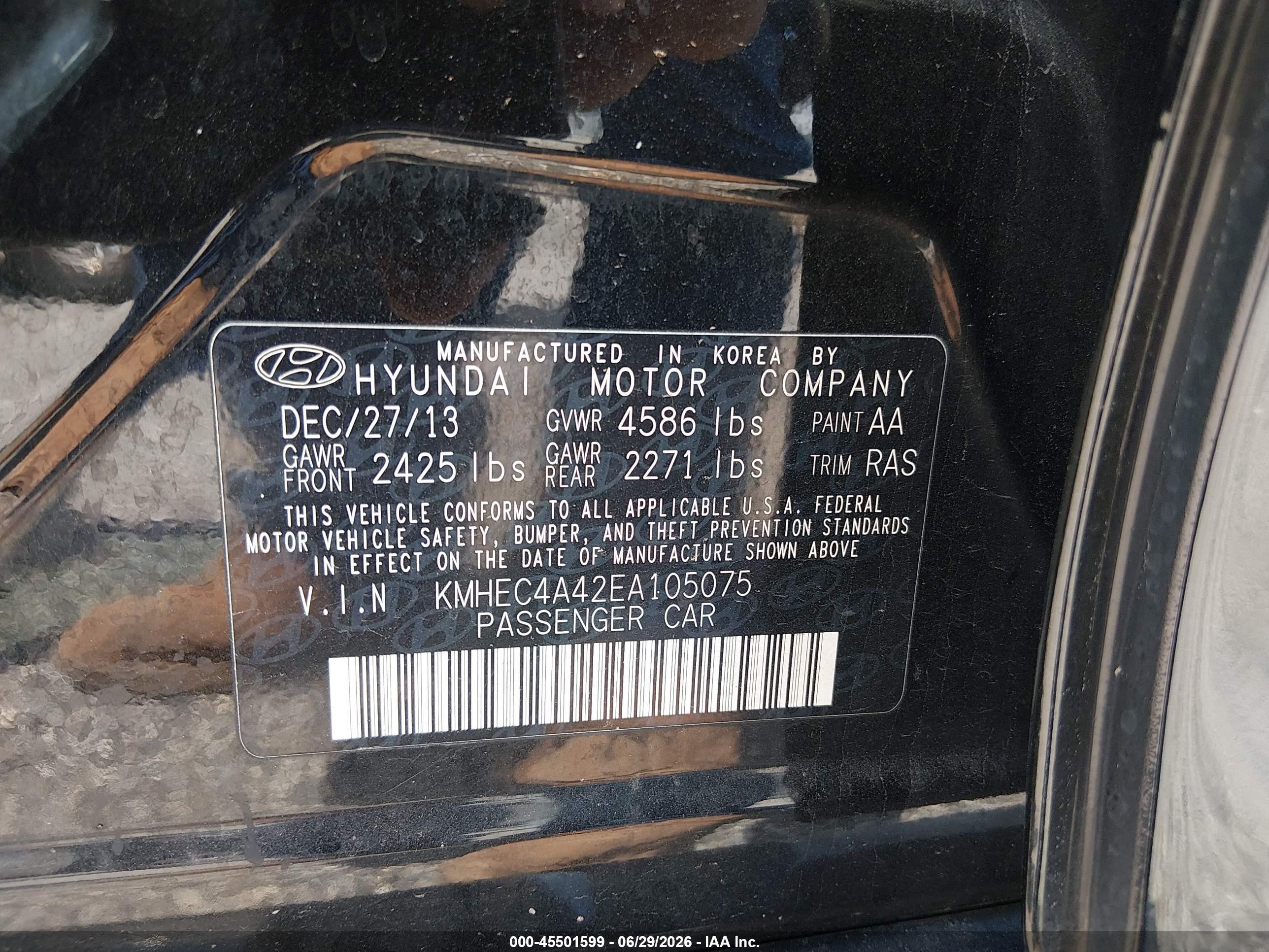 2014 Hyundai Sonata Hybrid Limited Black vin: KMHEC4A42EA105075