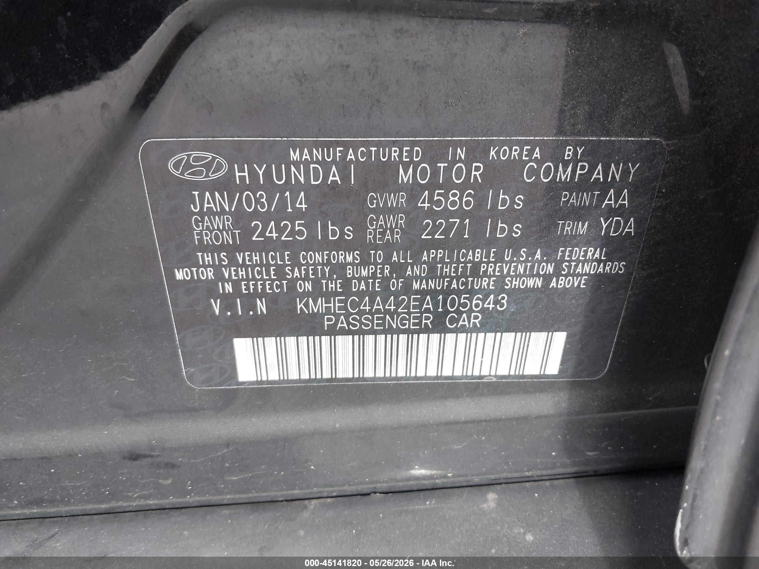 2014 Hyundai Sonata Hybrid Limited Black vin: KMHEC4A42EA105643