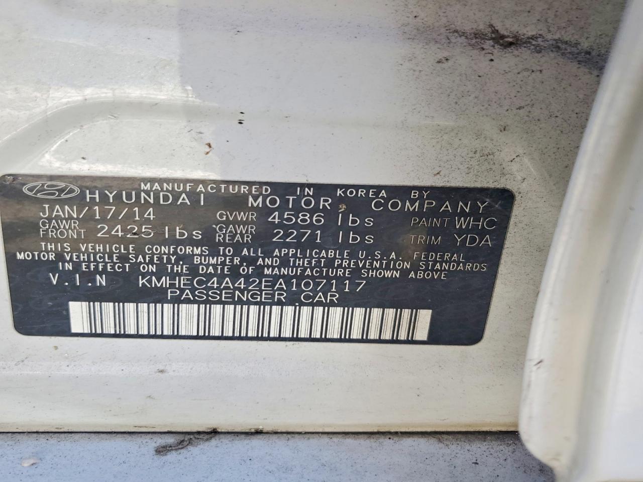2014 Hyundai Sonata Hybrid White vin: KMHEC4A42EA107117