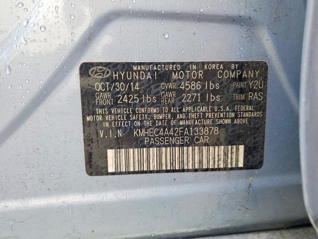 2015 Hyundai Sonata Hybrid Base Blue vin: KMHEC4A42FA133878
