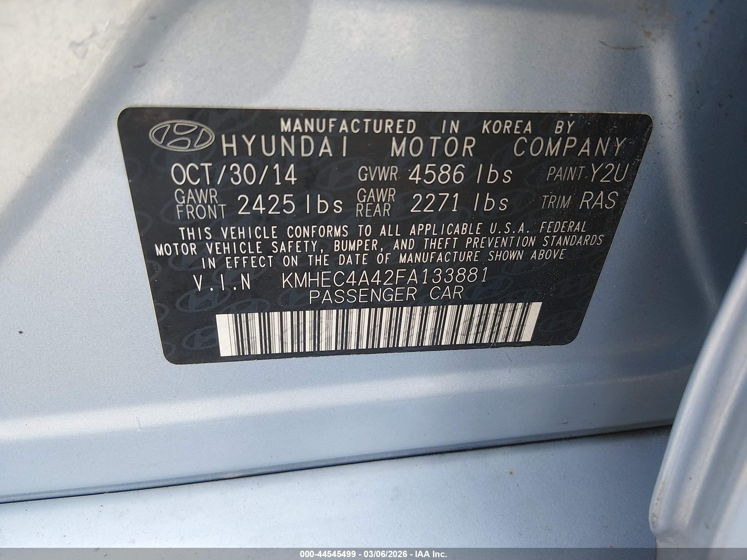 2015 Hyundai Sonata Hybrid   Light Blue vin: KMHEC4A42FA133881