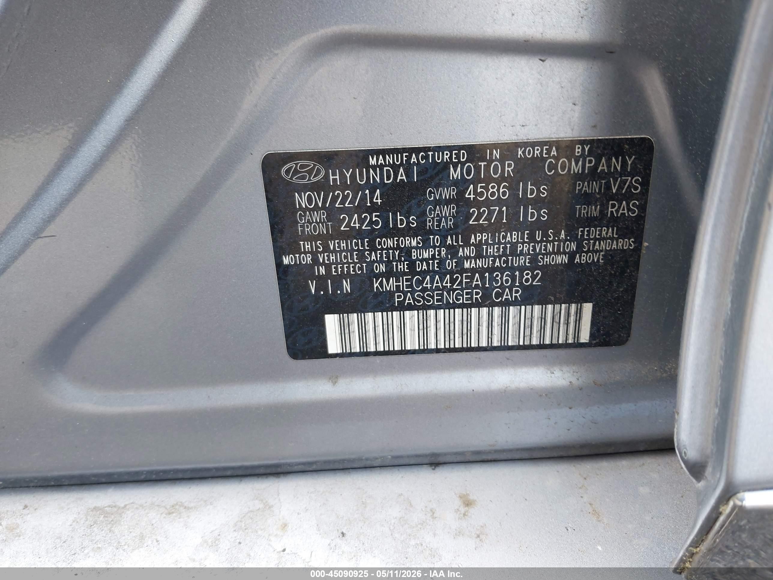 2015 Hyundai Sonata Hybrid Limited Gray vin: KMHEC4A42FA136182