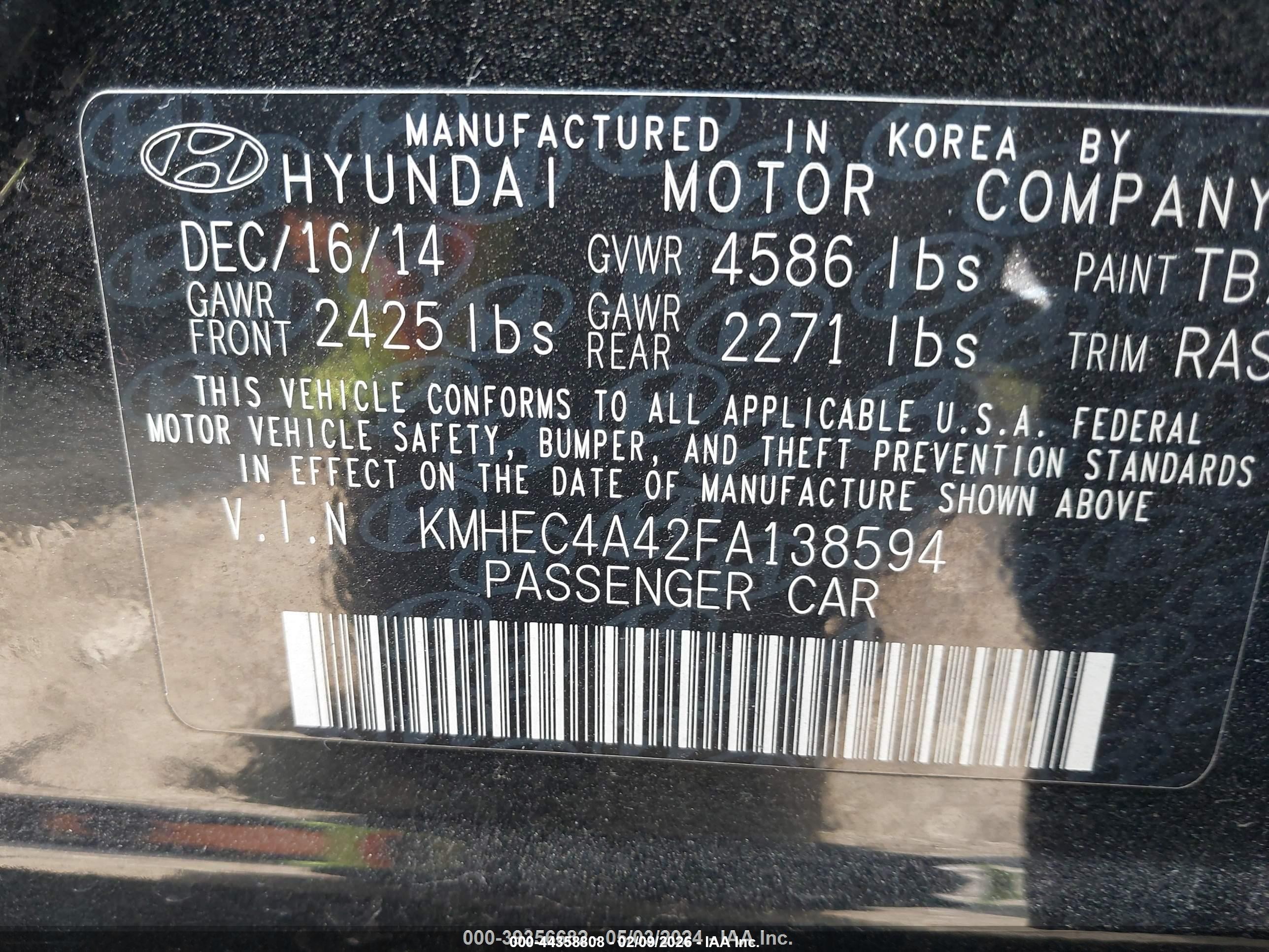 2015 Hyundai Sonata Hybrid   Black vin: KMHEC4A42FA138594