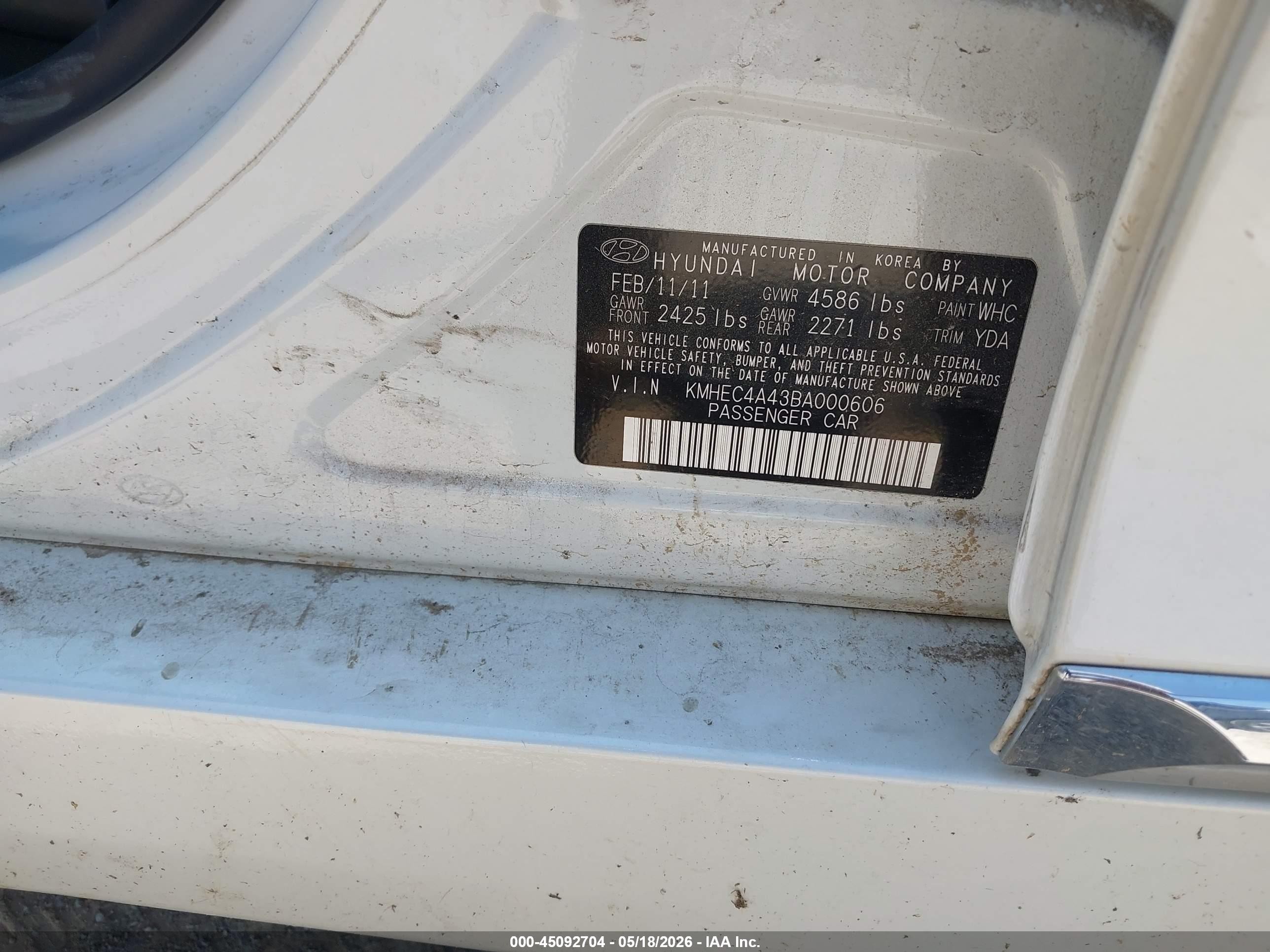 2011 Hyundai Sonata Hybrid   White vin: KMHEC4A43BA000606