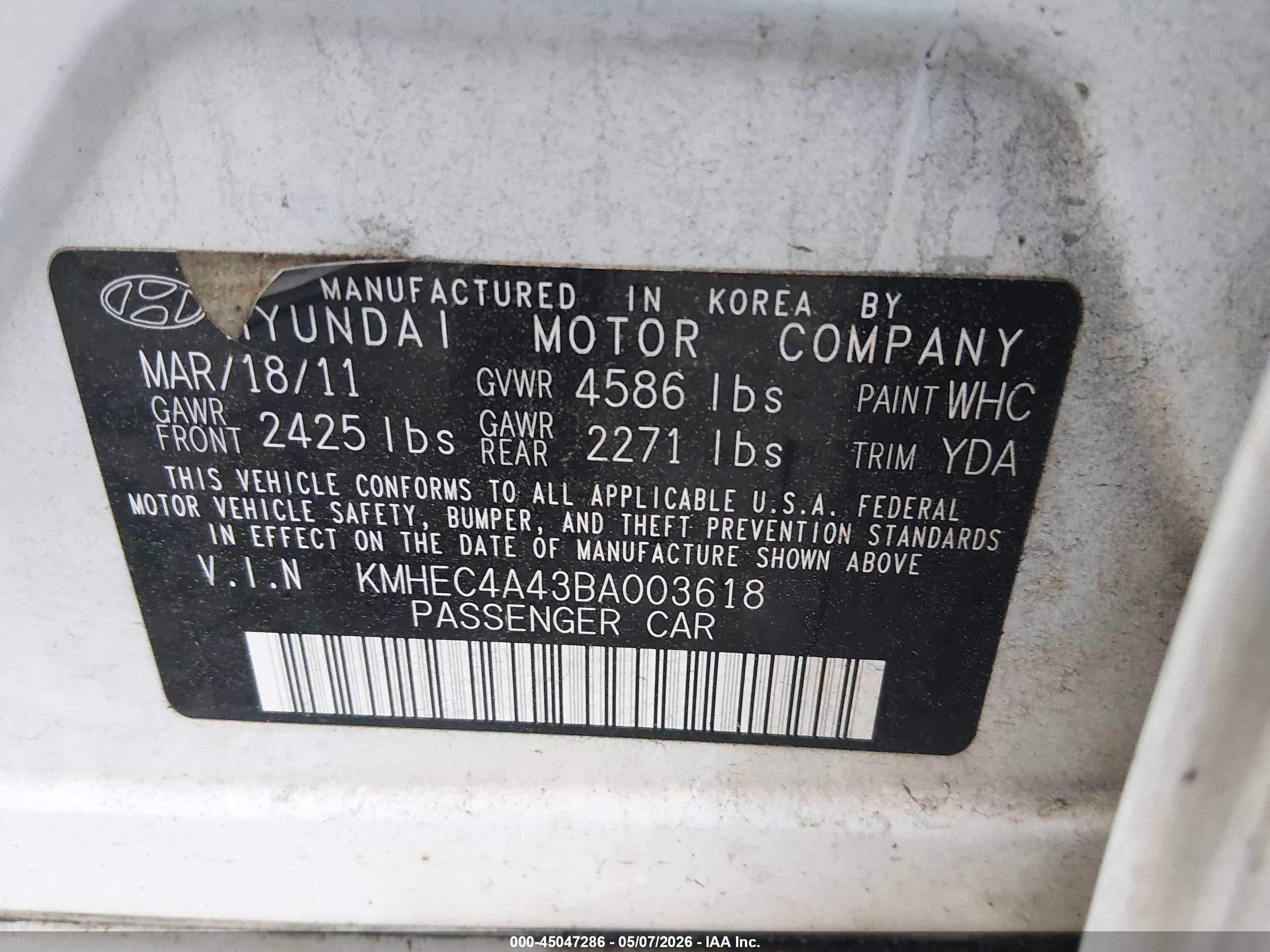 2011 Hyundai Sonata Hybrid   White vin: KMHEC4A43BA003618