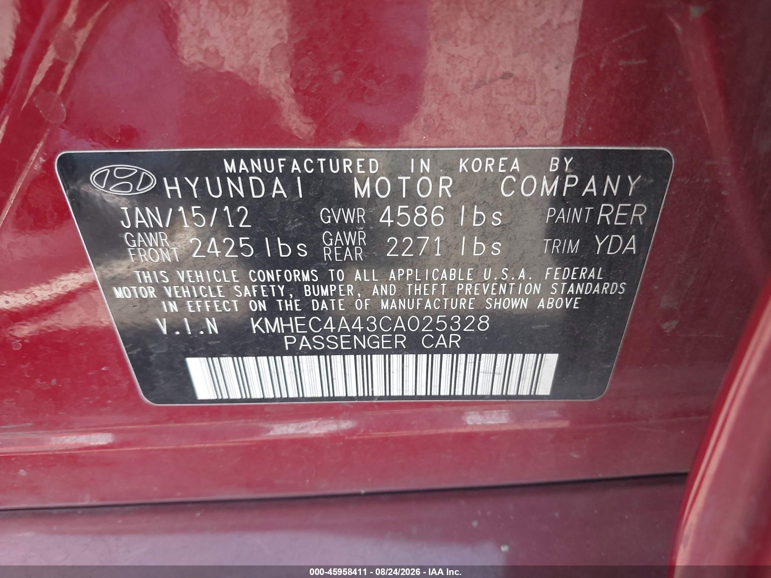 2012 Hyundai Sonata Hybrid   Red vin: KMHEC4A43CA025328