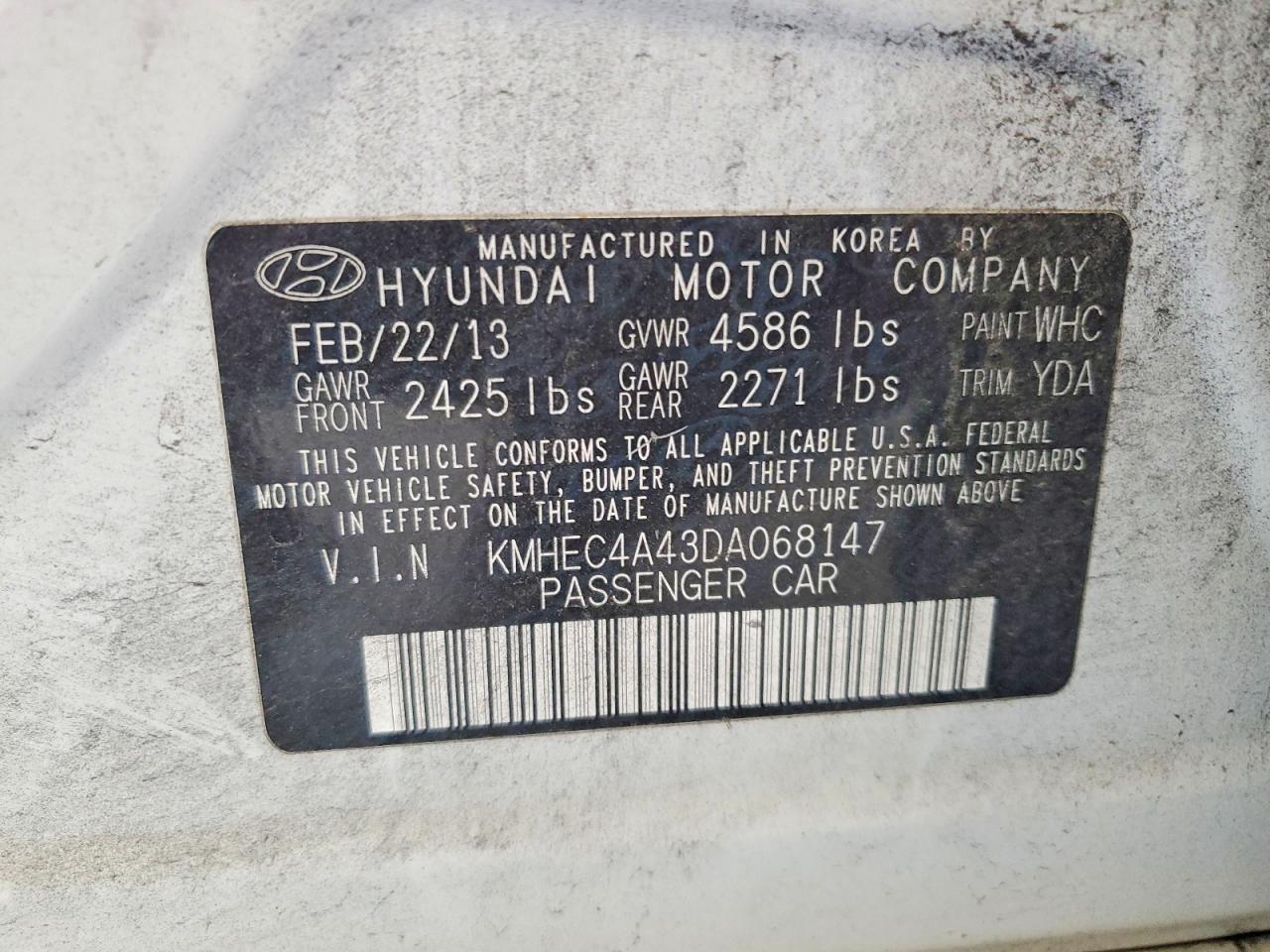 2013 Hyundai Sonata Hybrid White vin: KMHEC4A43DA068147