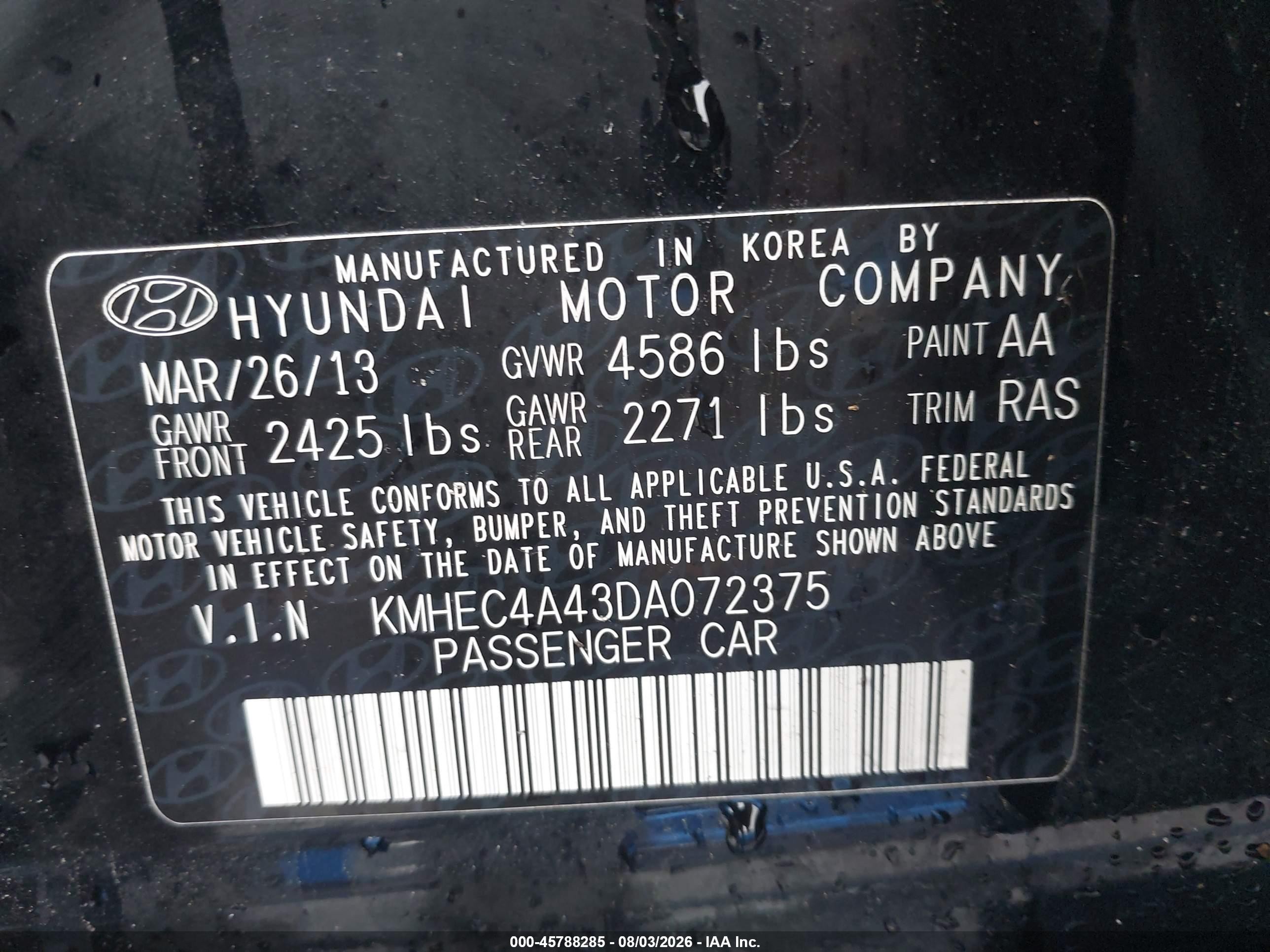 2013 Hyundai Sonata Hybrid Limited Black vin: KMHEC4A43DA072375