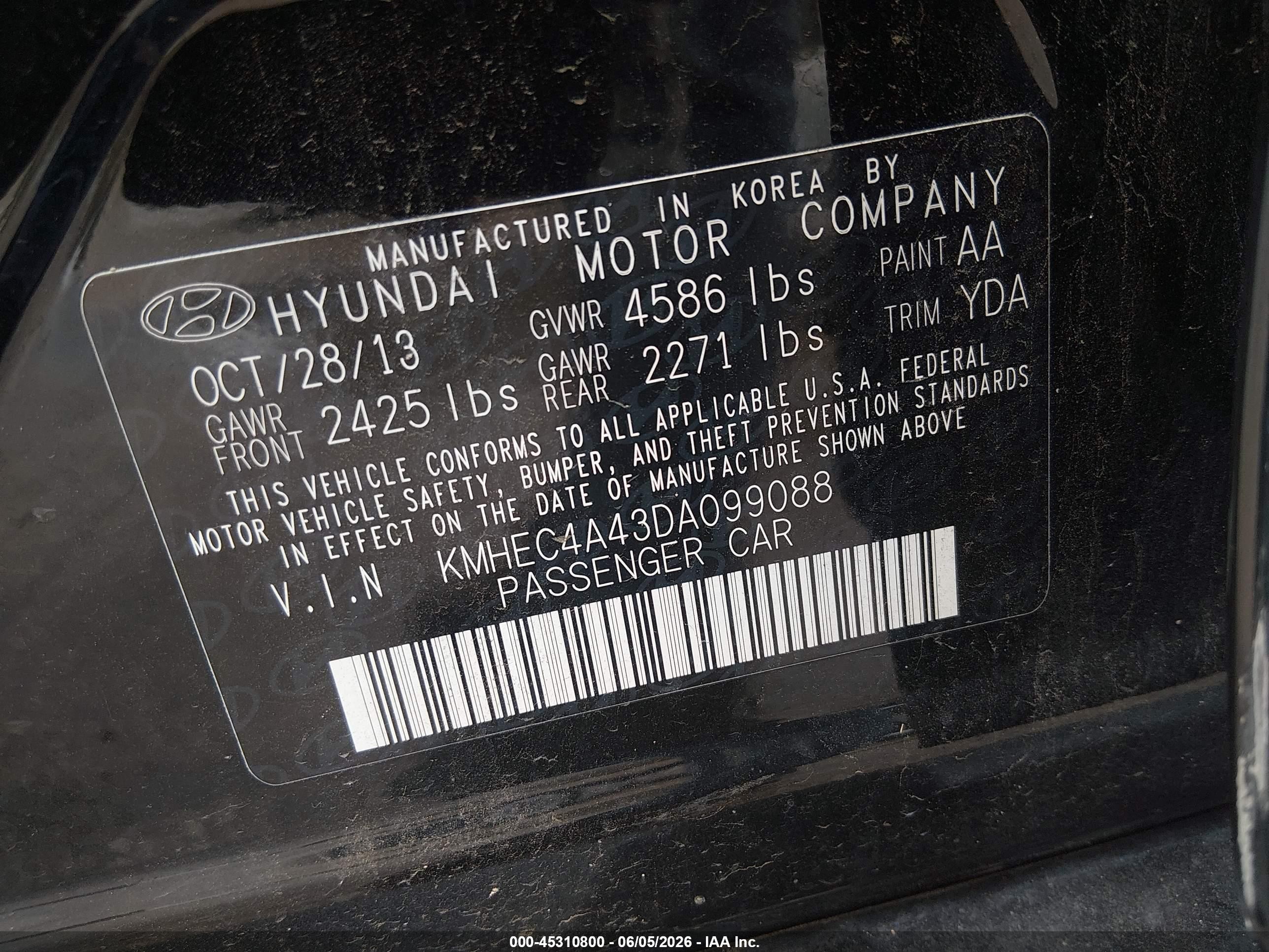 2013 Hyundai Sonata Hybrid Limited Black vin: KMHEC4A43DA099088