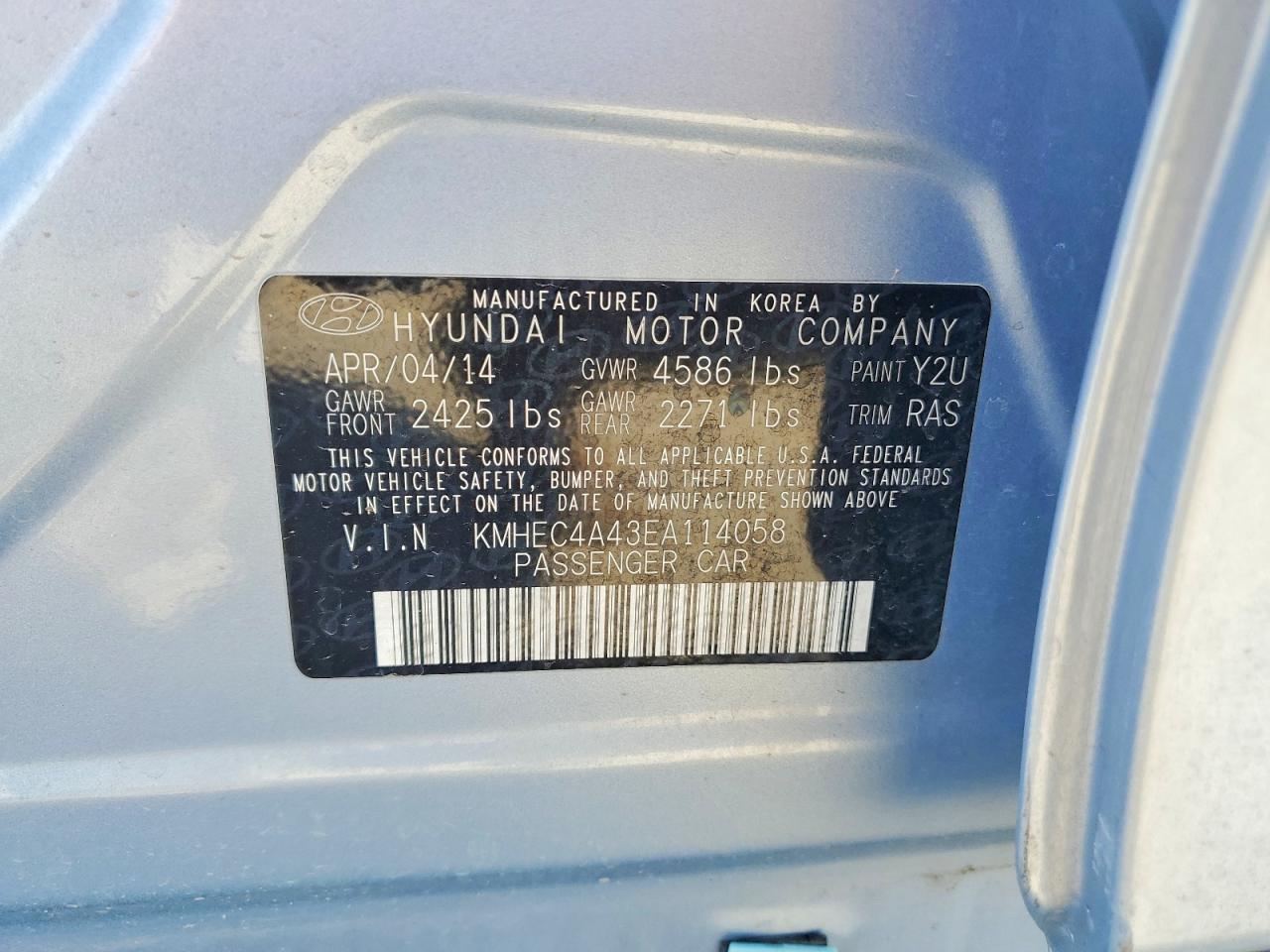 2014 Hyundai Sonata Hybrid Blue vin: KMHEC4A43EA114058