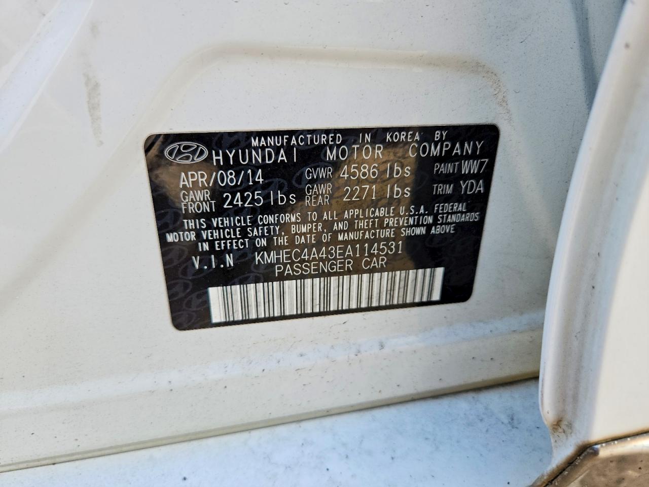 2014 Hyundai Sonata Hybrid White vin: KMHEC4A43EA114531