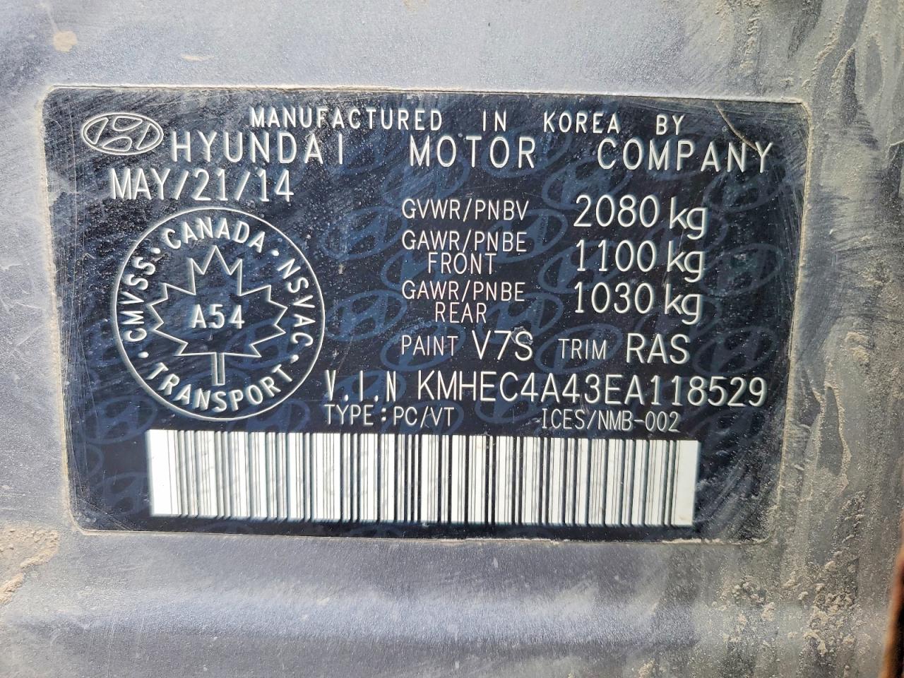 2014 Hyundai Sonata Hybrid Gray vin: KMHEC4A43EA118529