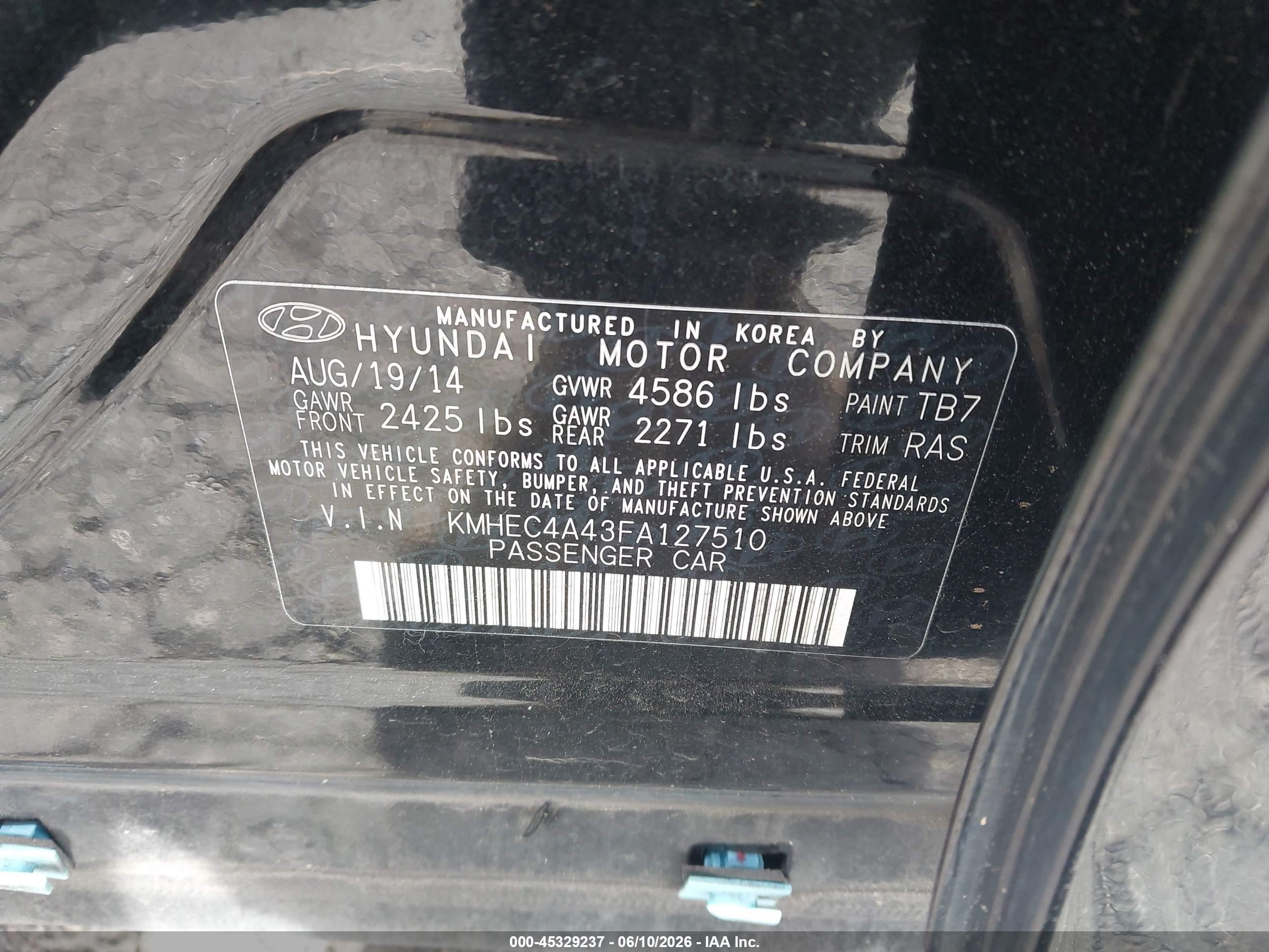 2015 Hyundai Sonata Hybrid Limited Black vin: KMHEC4A43FA127510