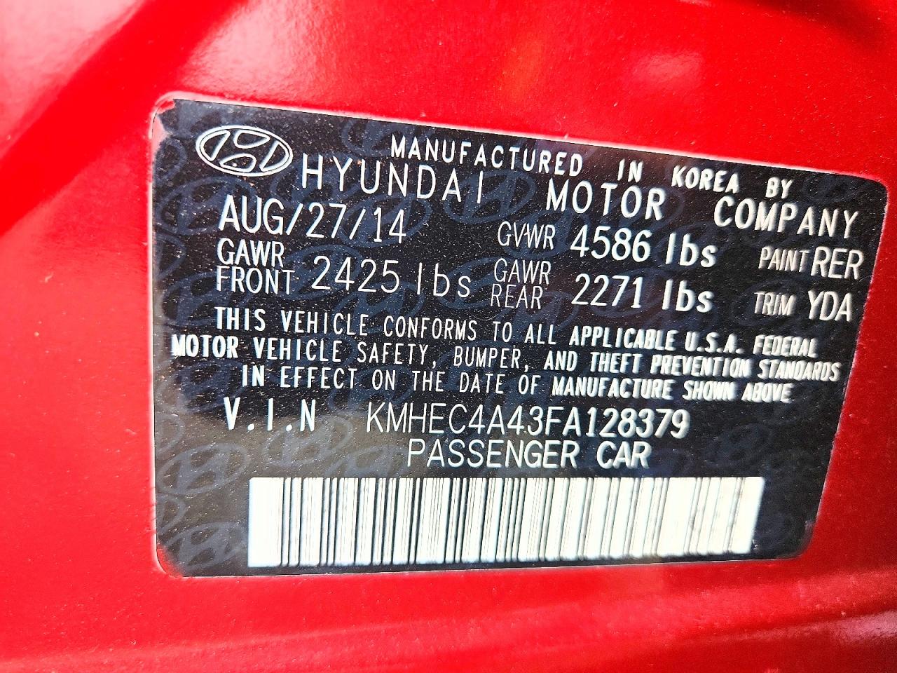 2015 Hyundai Sonata Hybrid Base Red vin: KMHEC4A43FA128379