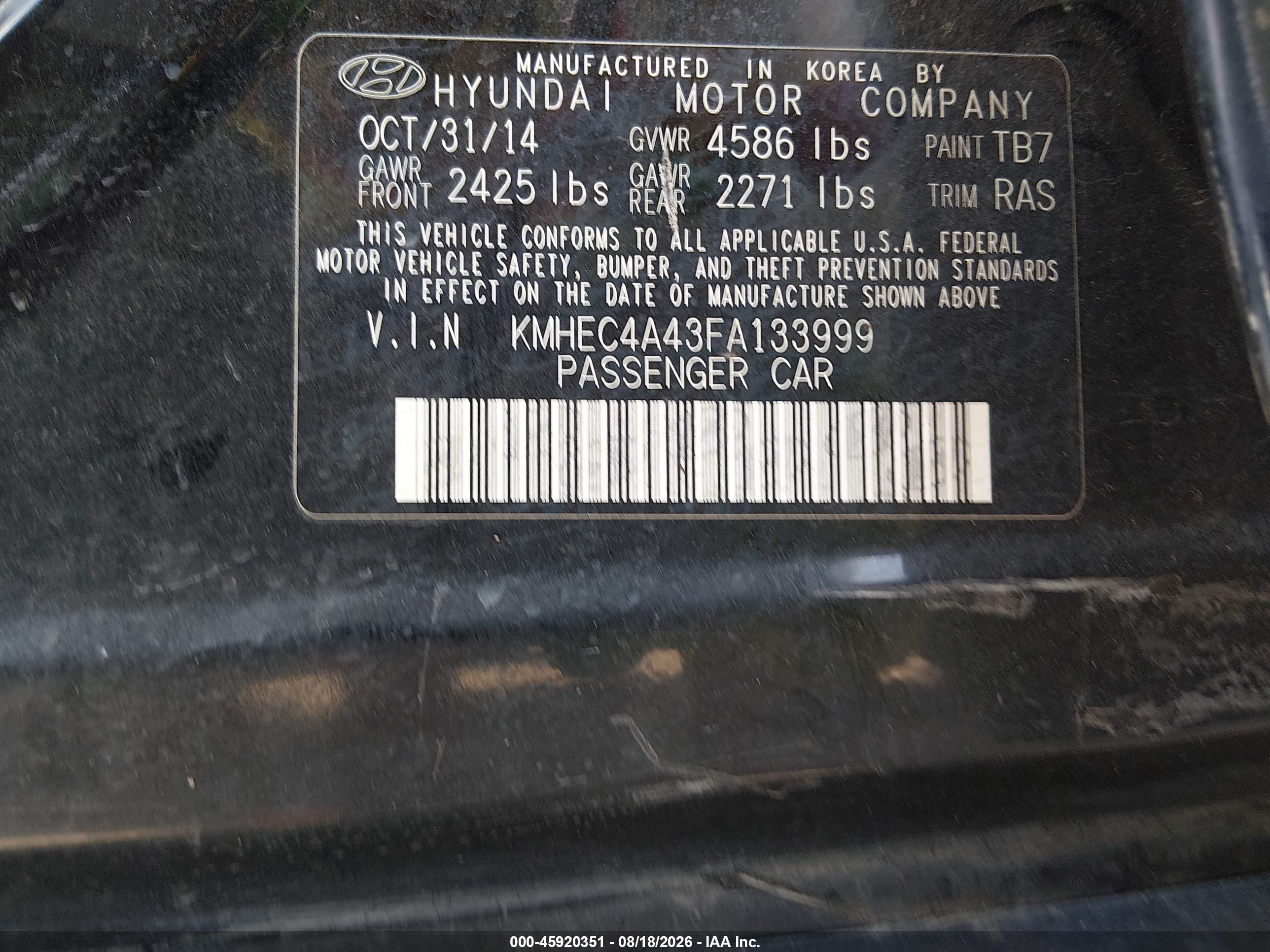 2015 Hyundai Sonata Hybrid   Black vin: KMHEC4A43FA133999